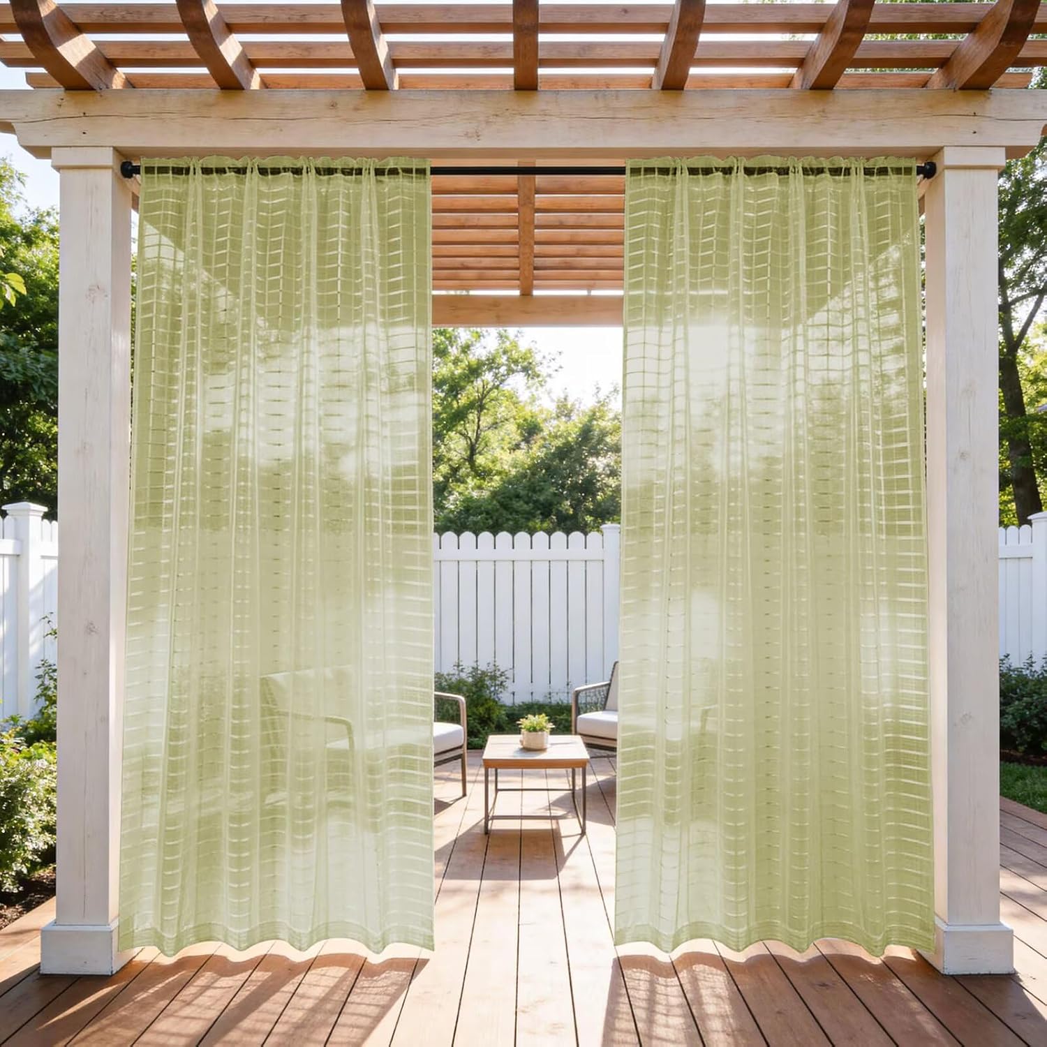 2 Panels Outdoor Sheer Curtains for Patio, Jacquard Check Curtains for Patio Waterproof, Indoor Outdoor Drapes for Gazebo Pergola Balcony Pool Spa (Sage Green, 52 x 108 inch)