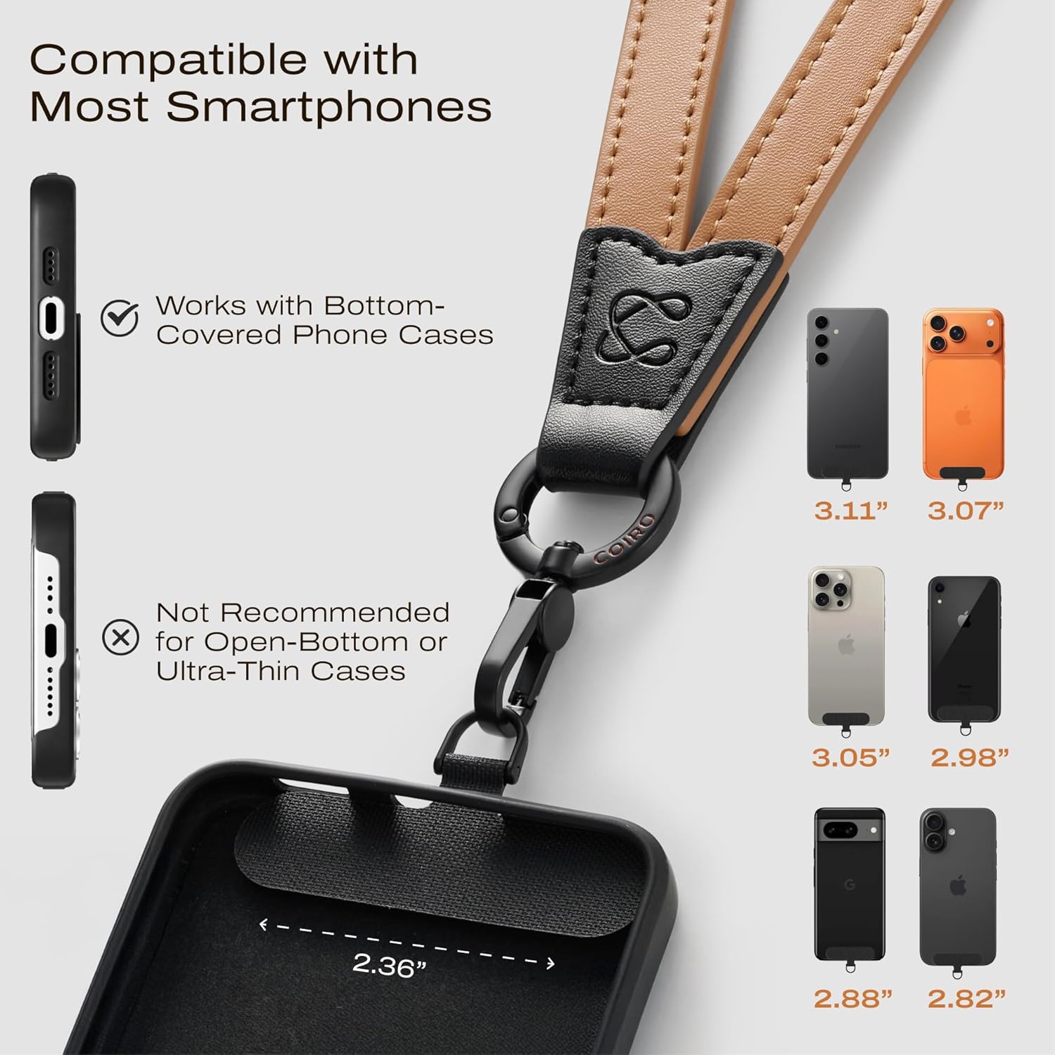 C Coiro Phone Strap Crossbody for iPhone, Samsung Universal Adjustable Clip and Go Phone Strap Hands Free Neck Lanyard