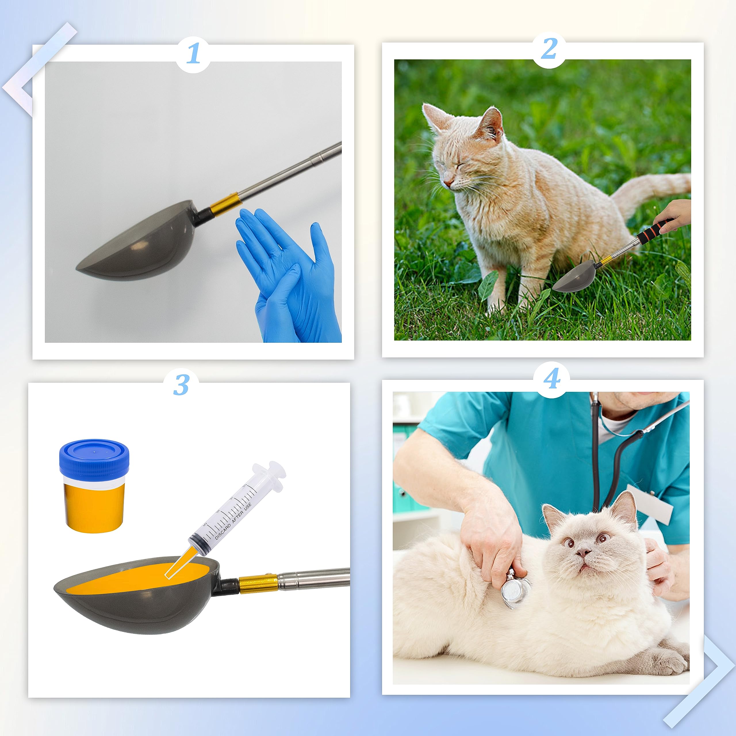 Raccogli Campioni Di Urina Per Cani E Animali Domestici - Cucchiaio Telescopico Regolabile Fino A 104 Cm - Materiale Acciaio Inox E PP - Per Cani, Gatti, Mucche - Foto 7