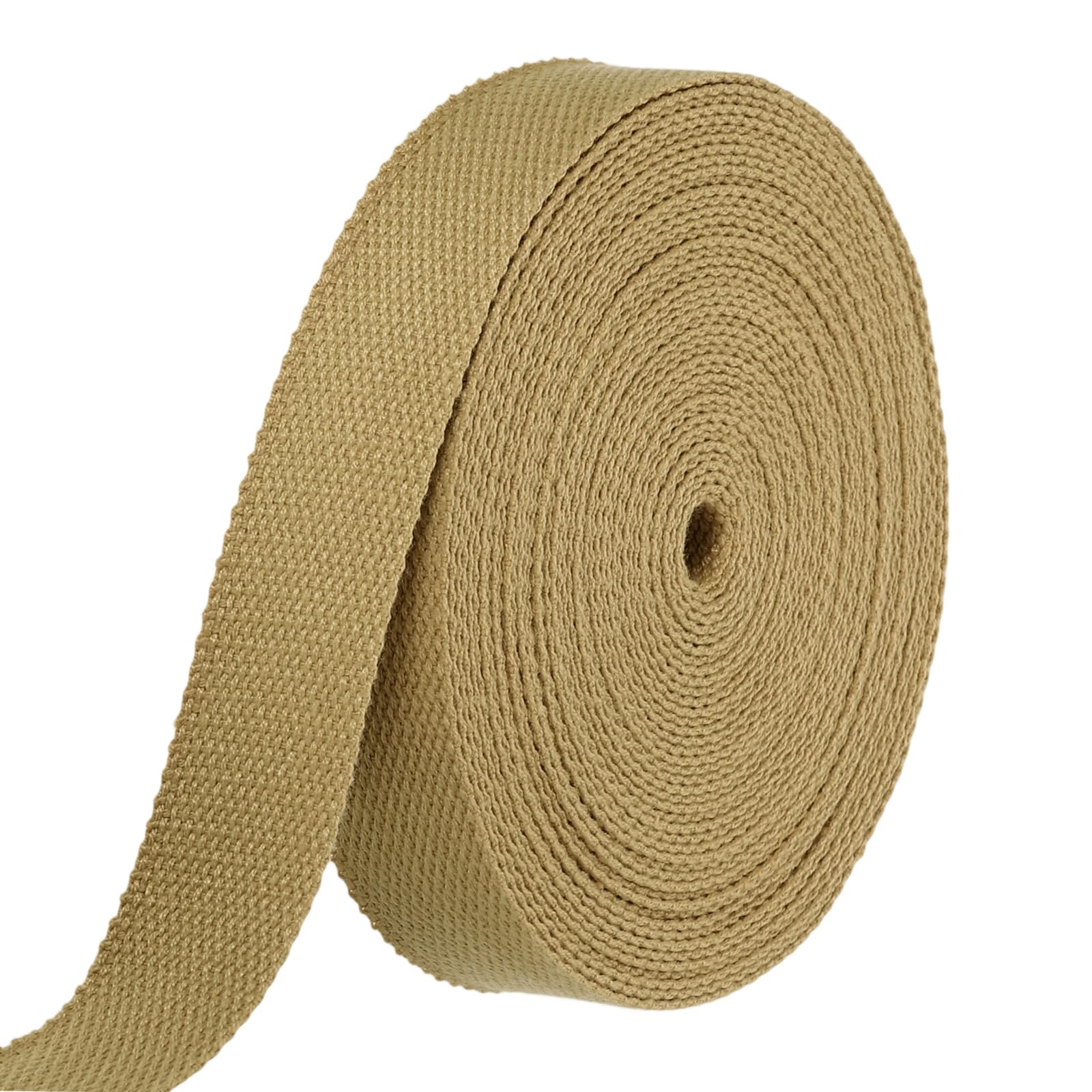 sourcing map Cotton Webbing 32mm x 10m (W x L) Polyester Cotton Weave Webbing Strap Twill Tape Ribbon for Art and Crafts Webbing Tote Bag Handles Cloth Belt Making Outdoor Supplies, Khaki