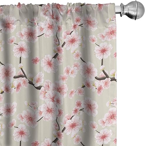 Ambesonne Cortinas para ventana oriental flores japonesas simbólicas de la temporada de primavera inspiradas en el este juego de 2 paneles con