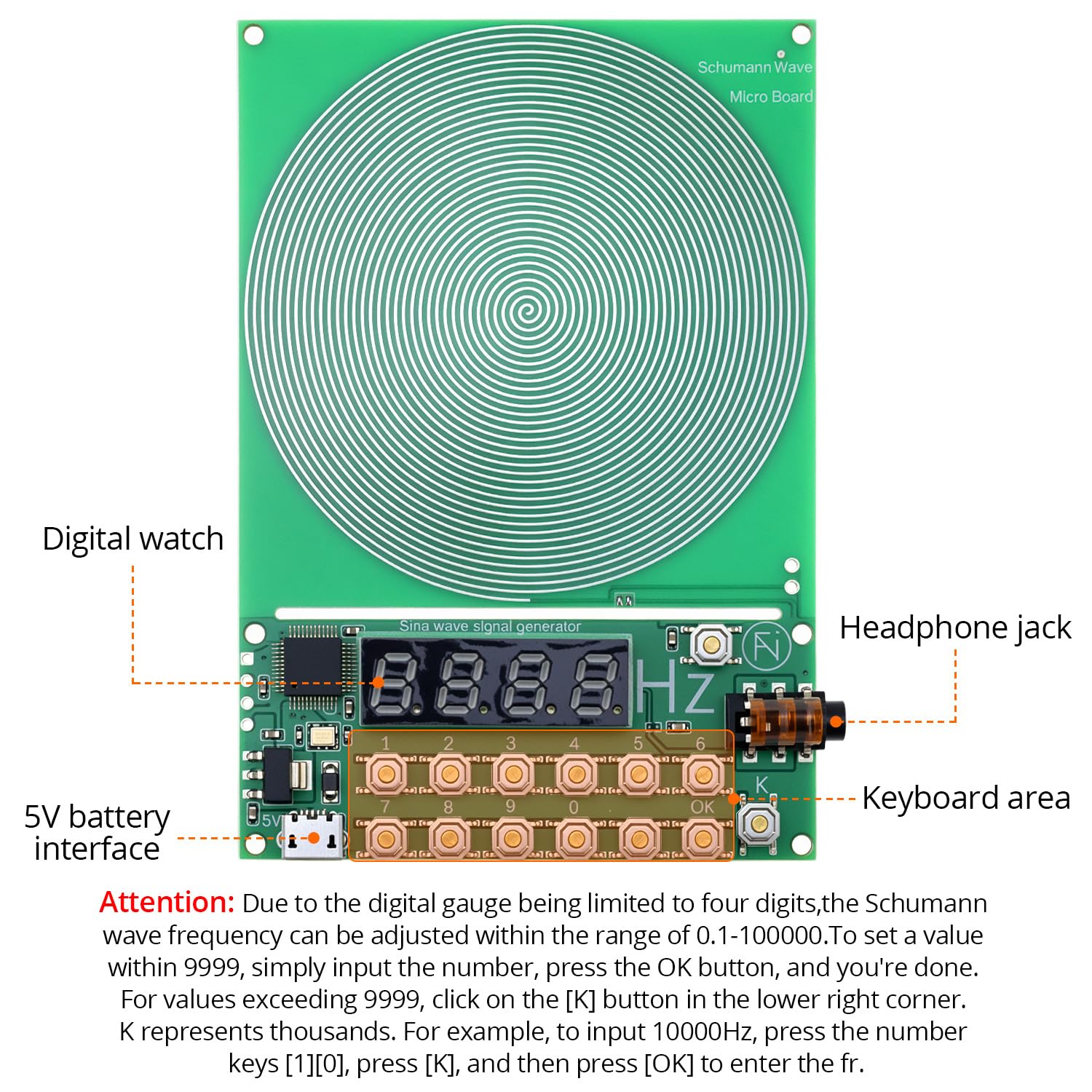 QWORK® Generator fal Schumanna 0,1Hz-100000Hz, regulowany generator fal sinusoidalnych 7,83Hz z cyfrowym wyświetlaczem, do snu, koncentracji i medytacji