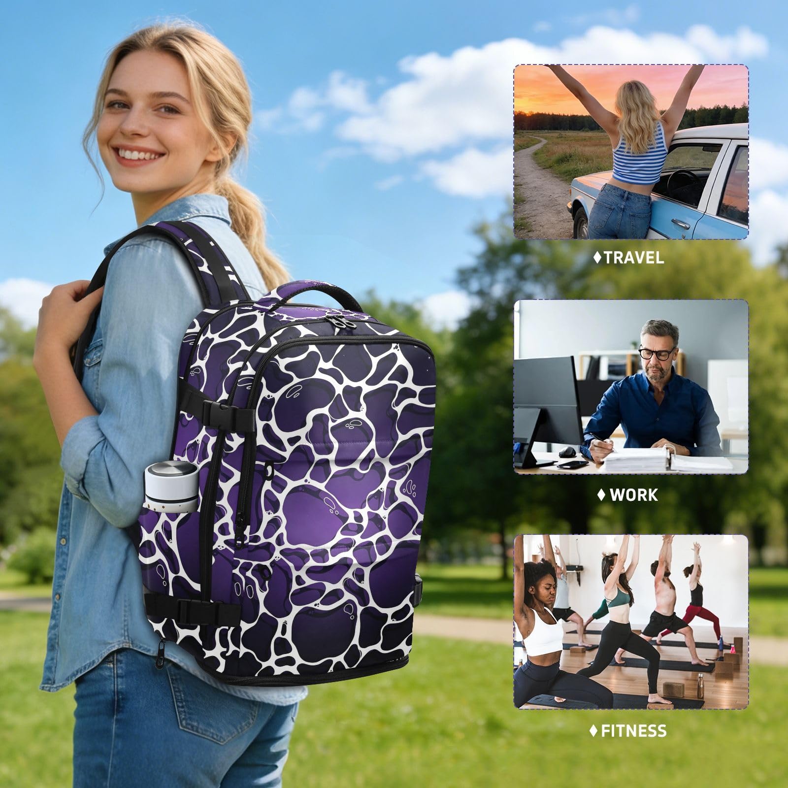 Plecak do szkoły 15 cali torba na laptopa do szkoły 20 l | Wodoodporna lekka torba pielęgniarska fioletowa czarna fala wzór 15,6 torba na laptopa do samolotów mochilas escolares para