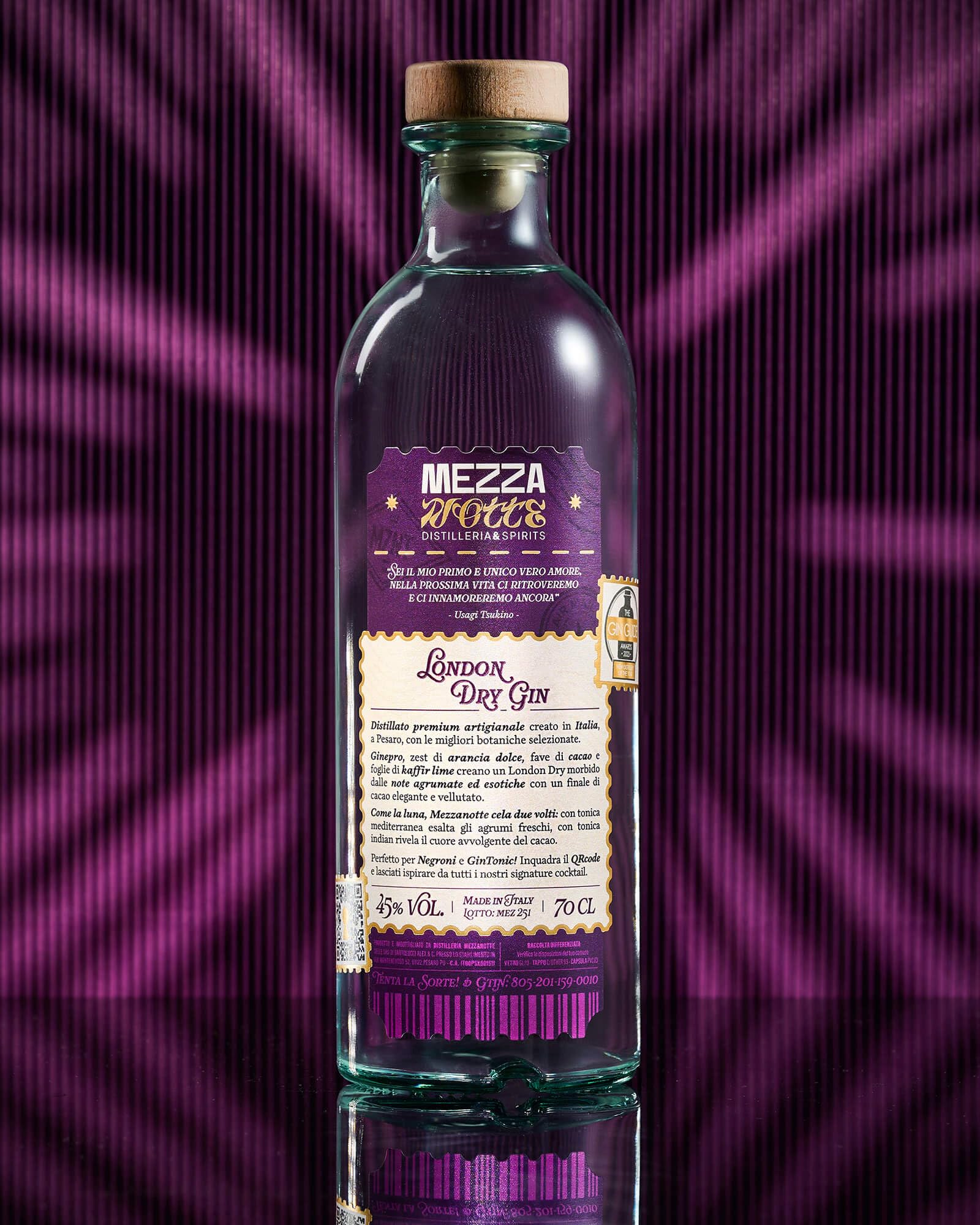 Mezzanotte London Dry Gin | 45% vol, 70 cl, 6 Botaniche, Small Batch, Alcol Biologico