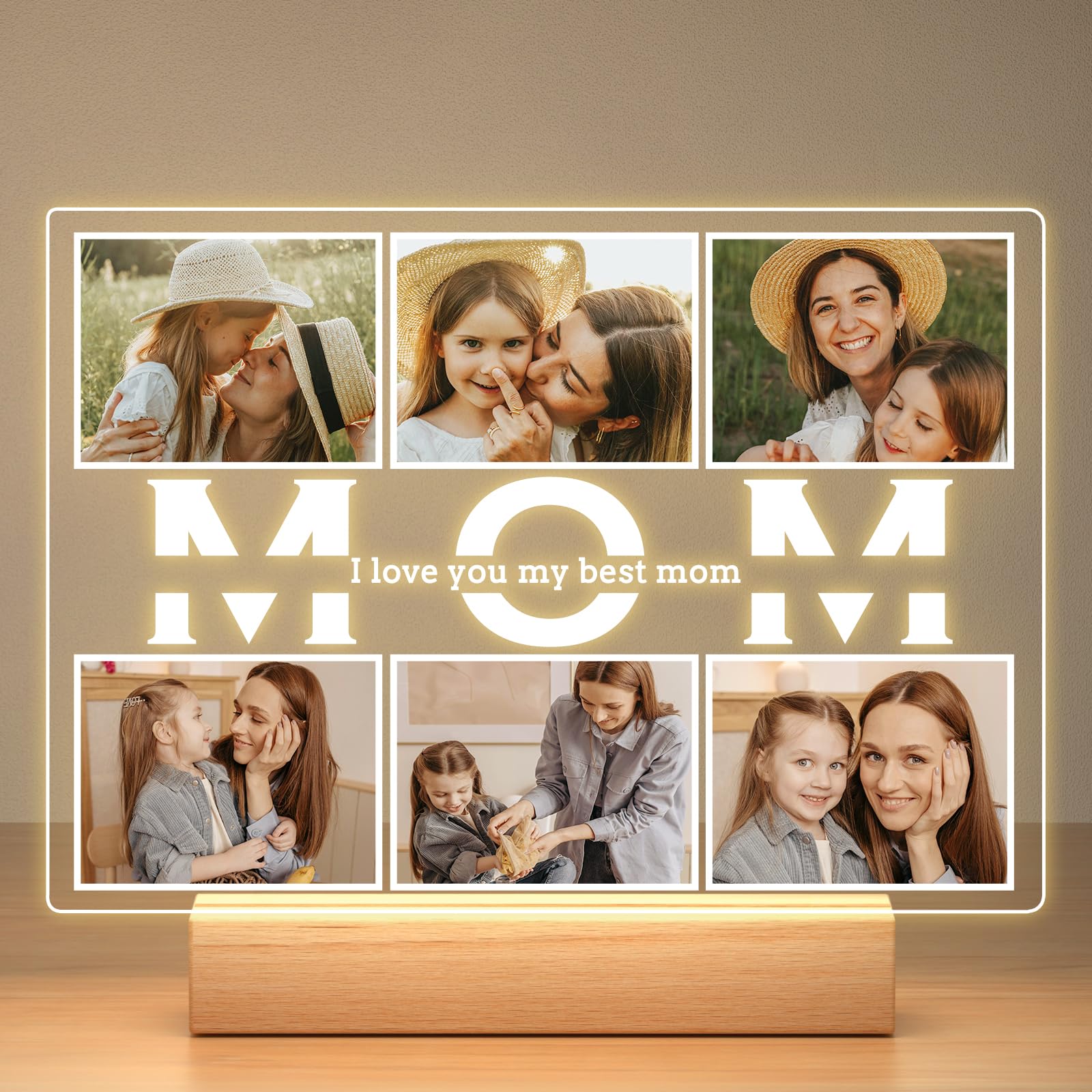 Personalized Birthday Gifts for Mom from Daughter Son, Custom Collage Picture Frames with Photos, Customized Photo Frame with Night Light, Personalized Christmas Gifts for Mom Kids Baby Family