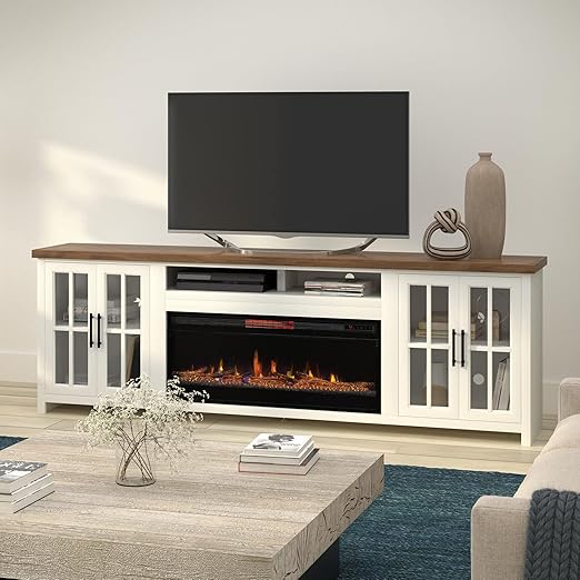 Bridgevine Home 97 Inch Coastal Electric Fireplace TV Stand Console. for TVs up to