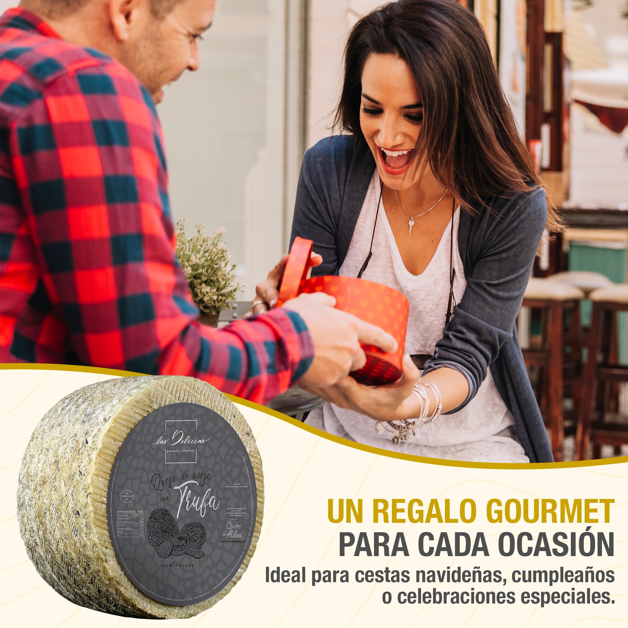 Fromage LA ALDEA Artisanal | Fromage de Brebis Mi-Affiné à la Truffe 0,75 kg | Affiné 3 Mois, Lait de Brebis | Fromage Gourmand, Coffret Cadeau de Fromages Gourmands, Panier Gourmand