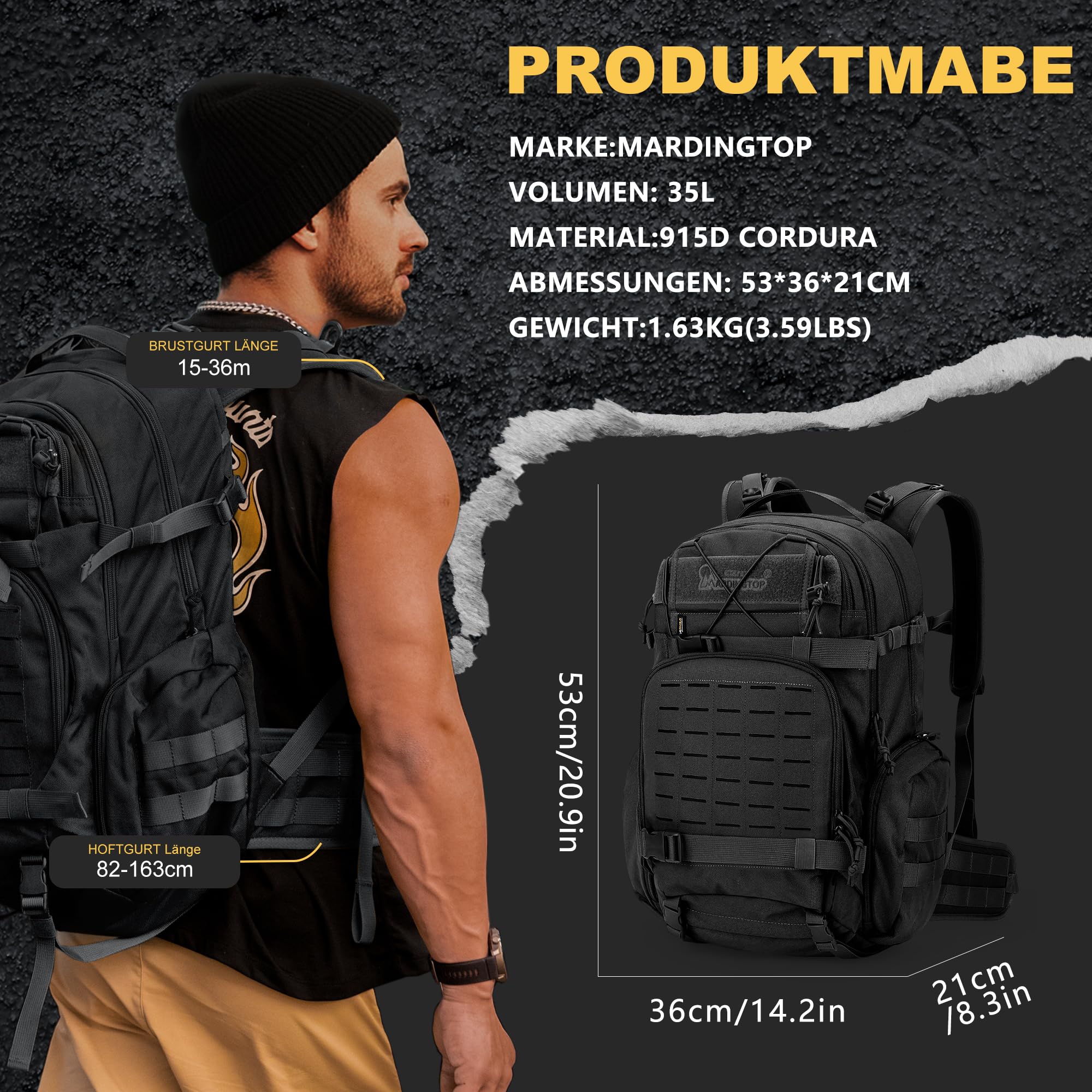 Mardingtop 35L Molle rucksack Militär rucksack wanderrucksack Taktischer Rucksack herren trekking rucksack Cordura-Rucksack für Wandern, Bergsteigen, Überleben