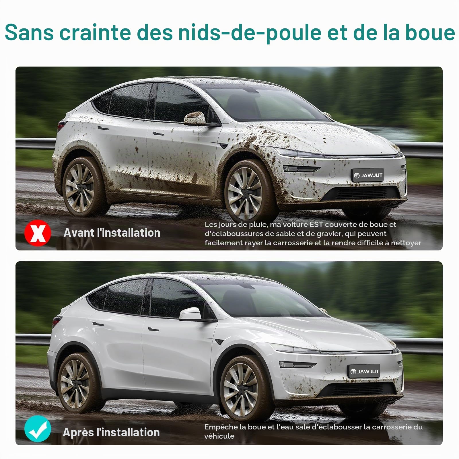 JAWJUT Lot de 4 bavettes Garde-Boue pour Tesla Model Y Juniper 2025~2026 – Support caché sans perçage, bavettes Anti-éclaboussures Toutes Saisons