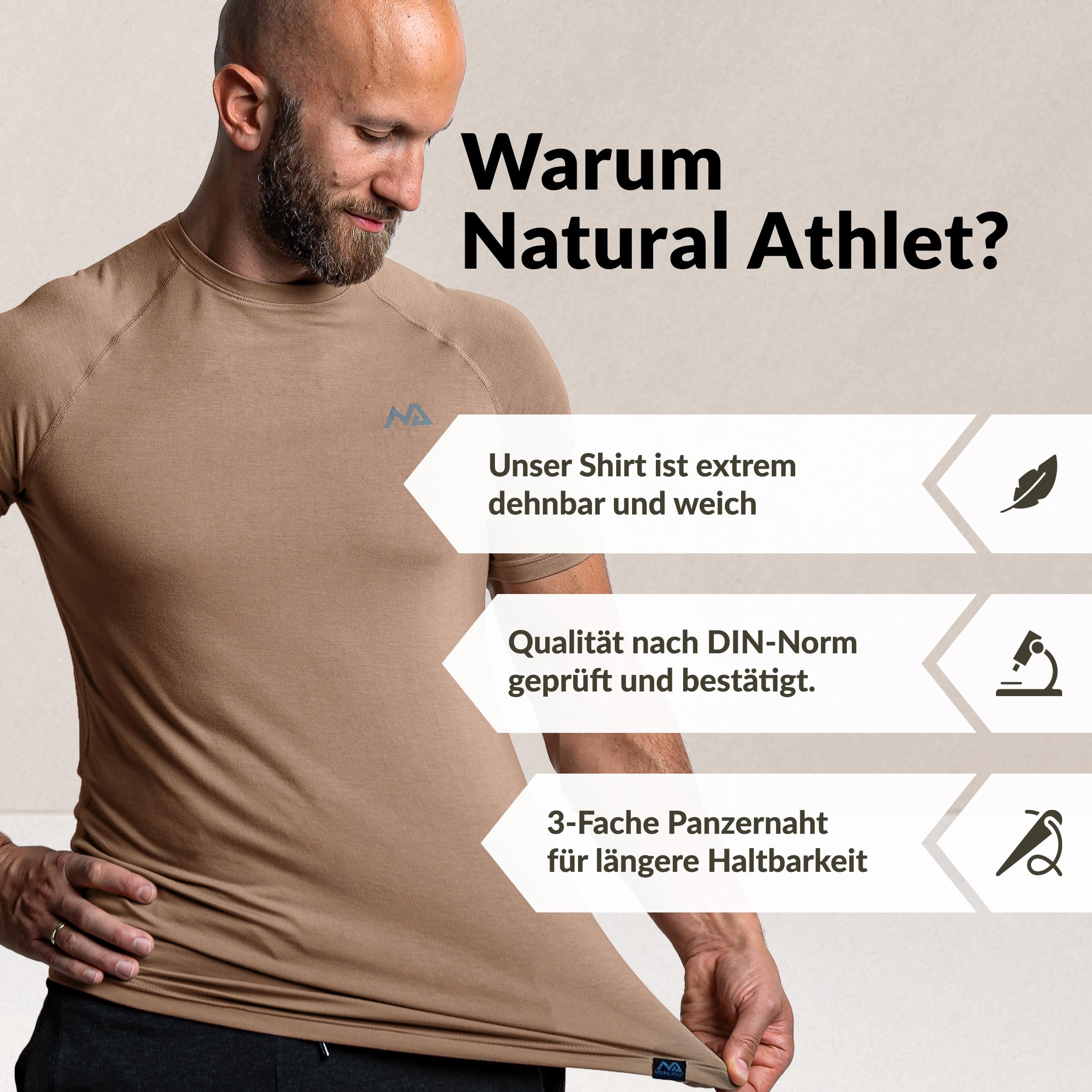 Natural Athlet Slim-Fit Fitness Tshirt für Herren - Langes schnelltrocknendes Gym T-Shirt - Bodybuilding, Krafttaining und Sport