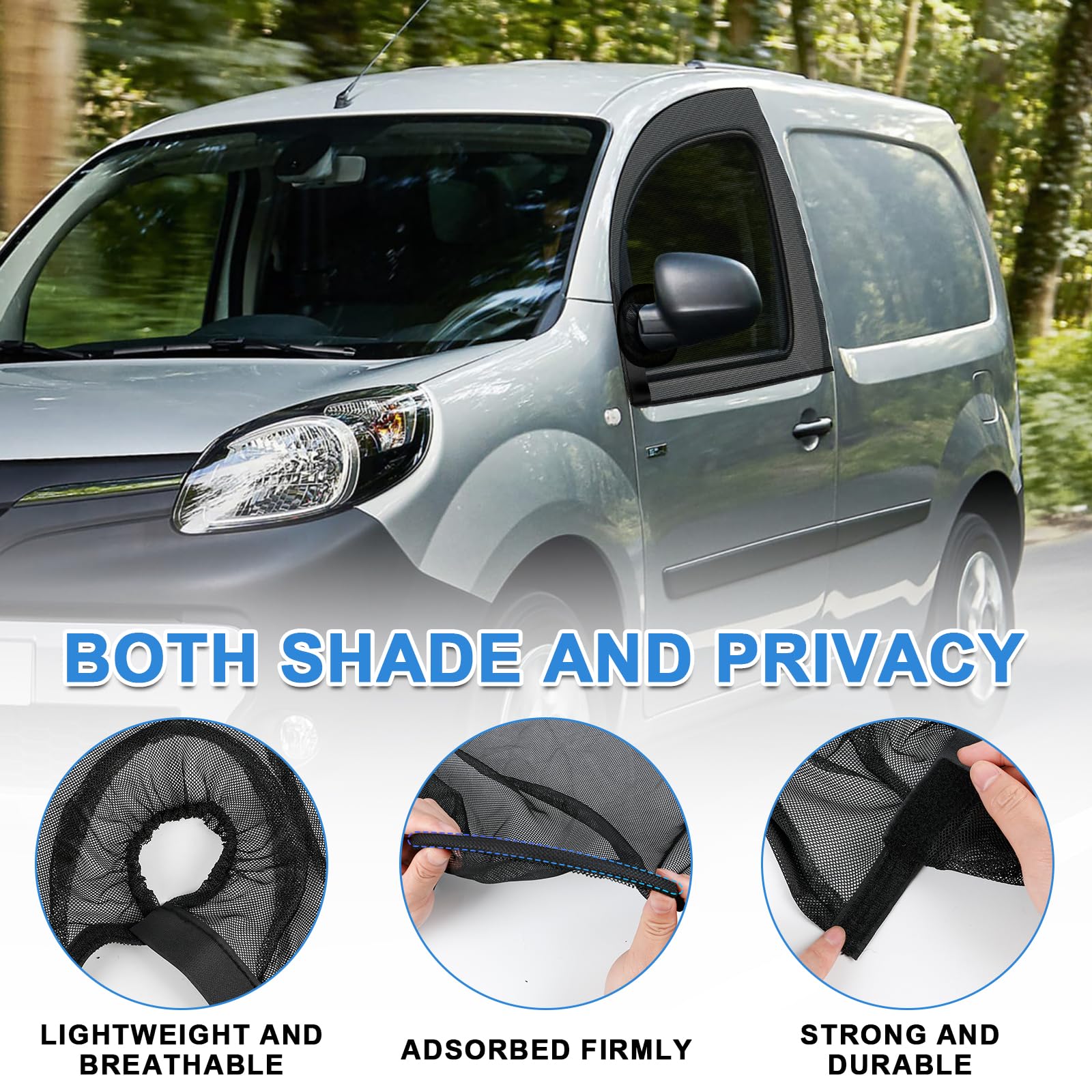 Moustiquaires de Porte Avant Compatibles avec Renault Kangoo 1997-2025, (Paire) 2 Pièces Pare-Soleil de Fenêtre de Voiture Compatibles avec Mercedes-Benz Citan 1997-2025 Maille Respirante pour Camping