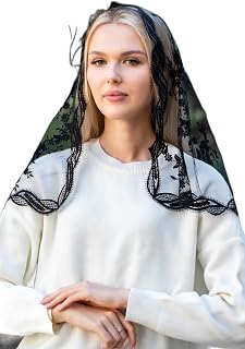 Catholic Mantilla Mass Veil - Triangle Cross Embroidery Church Lace Veil Spanish Chapel Mass Head Covering Short