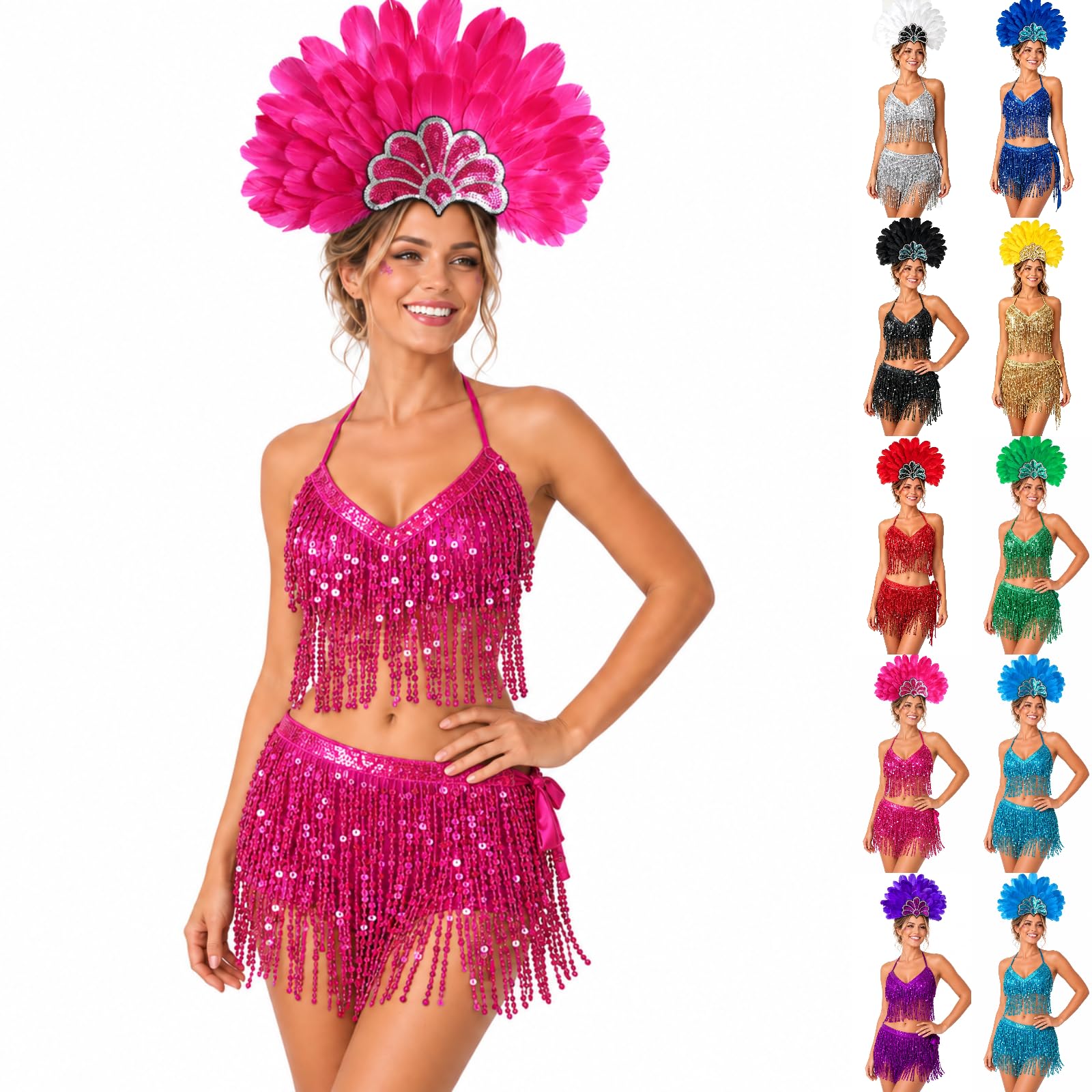 Dance Costumes Women Sparkly Sequin Belly Dance Bra Top Skirt Rave Outfit โ image 1