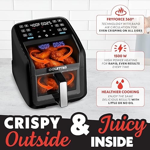 Miniatura 4 de Gourmia Freidora de aire de 7 cuartos de galón  Ventana panorámica fácil de ver y luz interior, cocina guiada con 12 ajustes preestablecidos de un