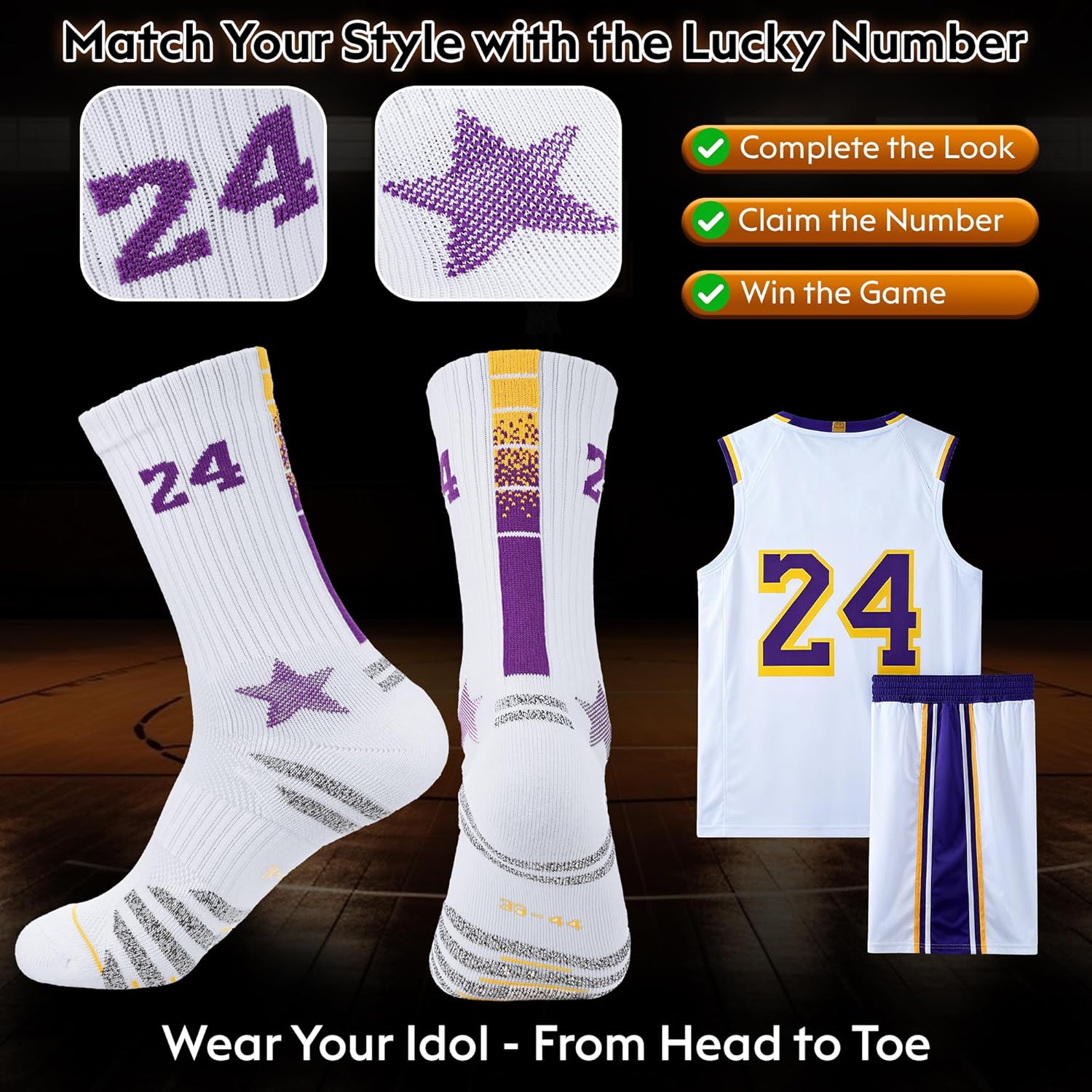 2-Pairs Basketball-Socks-for-Men Boys, Basketball Team Idol Lucky-Number All-Star MVP Sports-Socks for Child Adult - Image 2