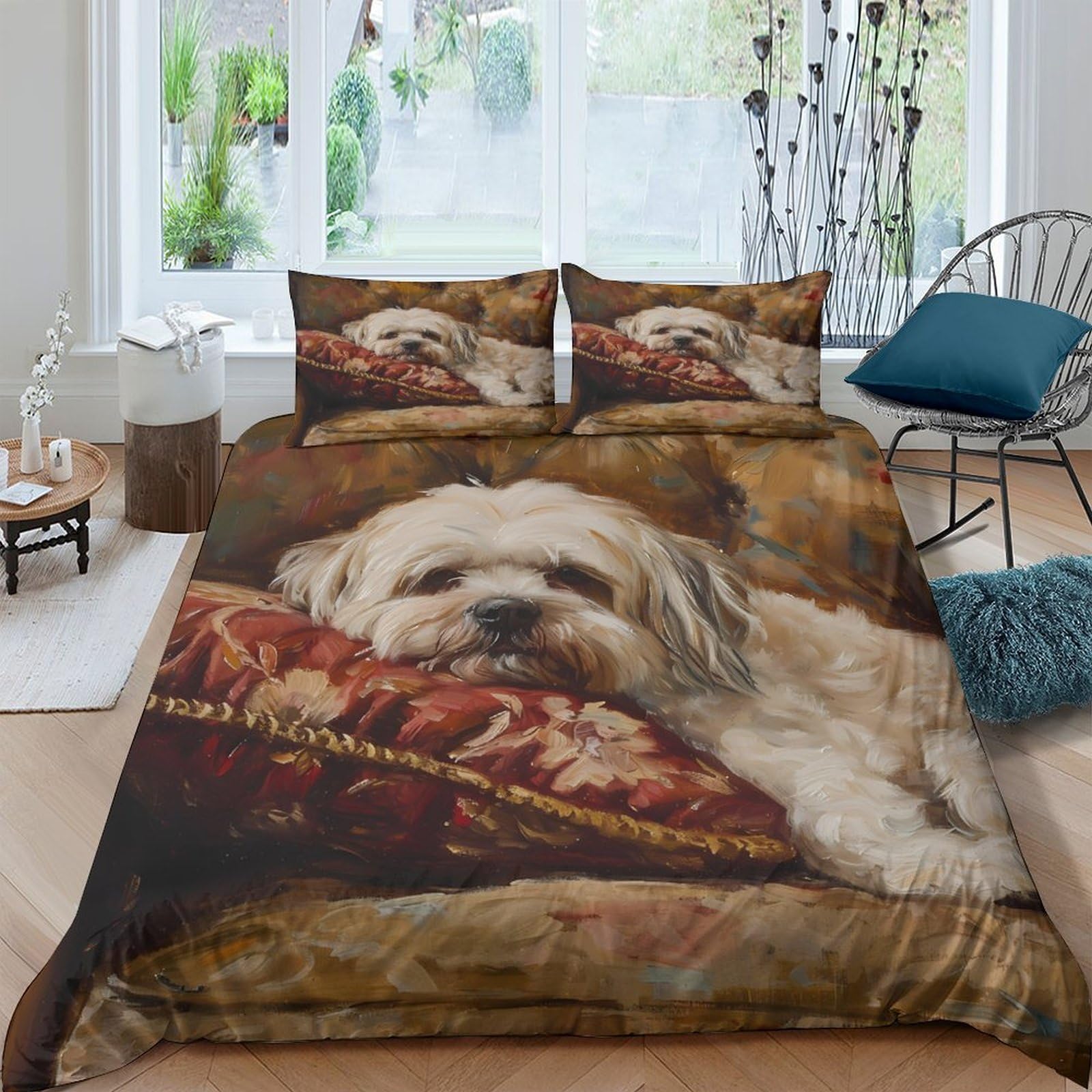 GPLZQXKJNH 3D Printed Shih Tzu Dog Duvet Cover Microfiber Soft Breathable Pet Portrait Bedding Set with 2 Pillowcases for Bedroom Decor Single（135x200cm）