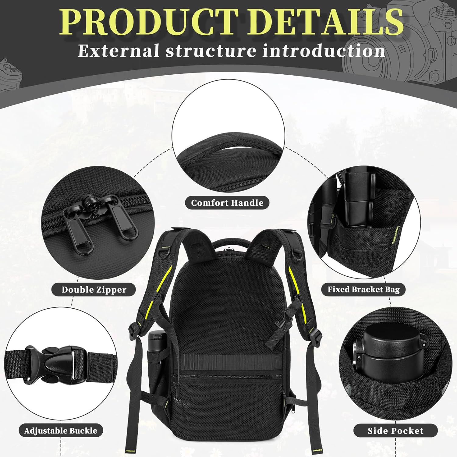TORIBIO Camera Backpack, Hardshell DSLR Photography Camera Bag, Waterproof Hard Shell Camera Case with Tripod Holder & 15.6" Laptop Compartment Compatible with Canon/Nikon/Sony/DJI Mavic Drone - Image 7
