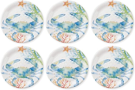 UPware Sea Life Serenade Turtle Melamine Salad Plate Set, Round Plates For Risotto