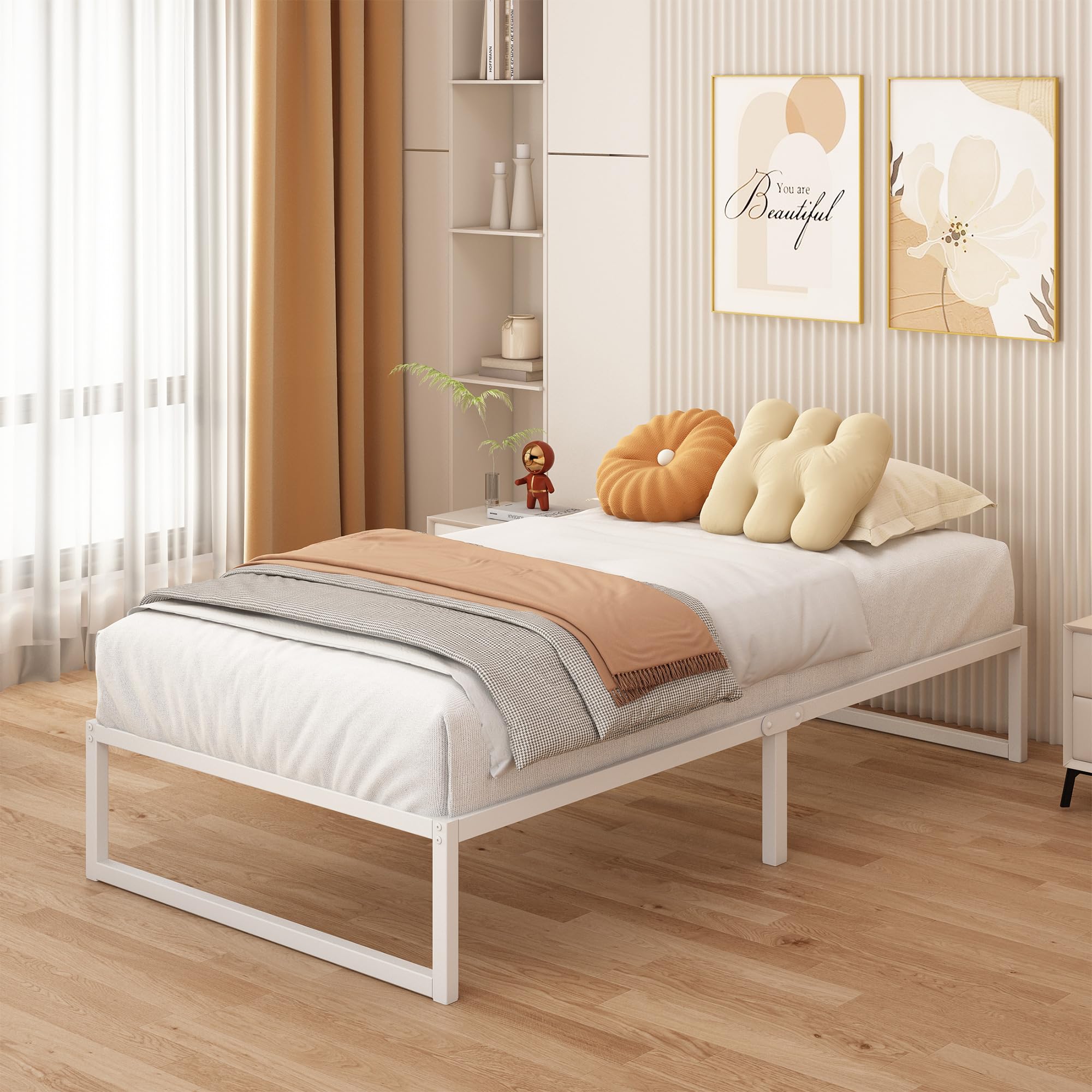 Cama Individual de Metal 80x190 cm, Estructura con Soporte de Listones de Acero, 30 cm de Altura, Blanco