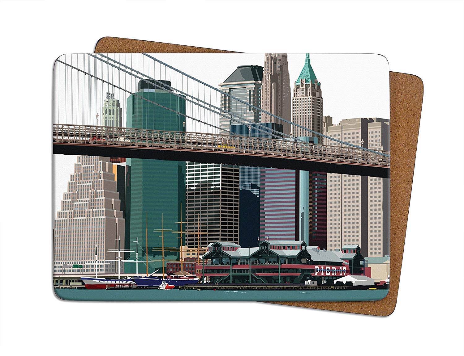 Leslie Gerry New York Pier 17" Single Table Mat Placemat - American USA Gift