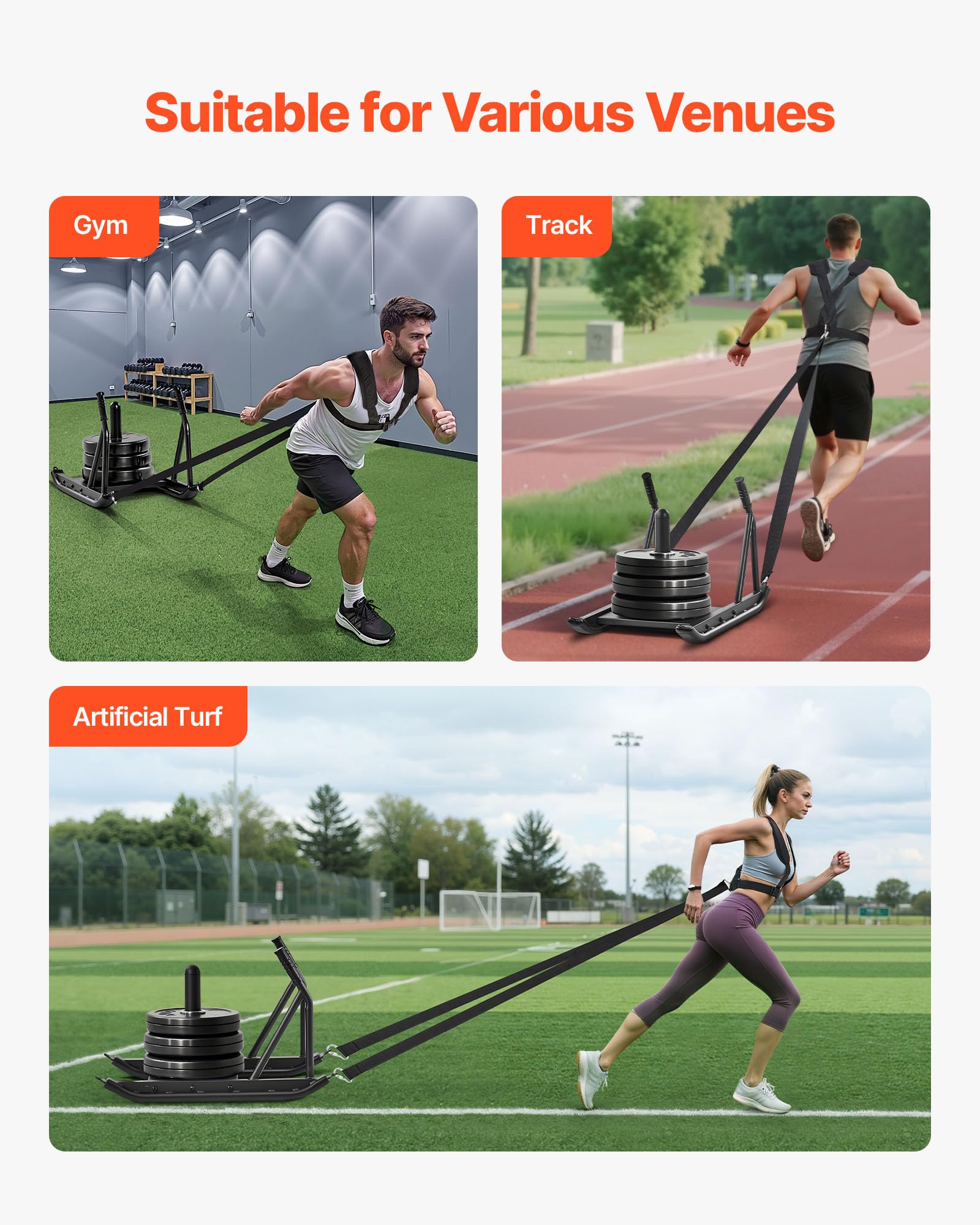 VEVOR Trineo de Pesas, Trineo de Entrenamiento de Fuerza para Mejorar la Velocidad en Ejercicios Atléticos, Equipo de Fitness con Asa, Compatible con Discos de Pesas 25/51 mm, 745 x 440 x 475 mm