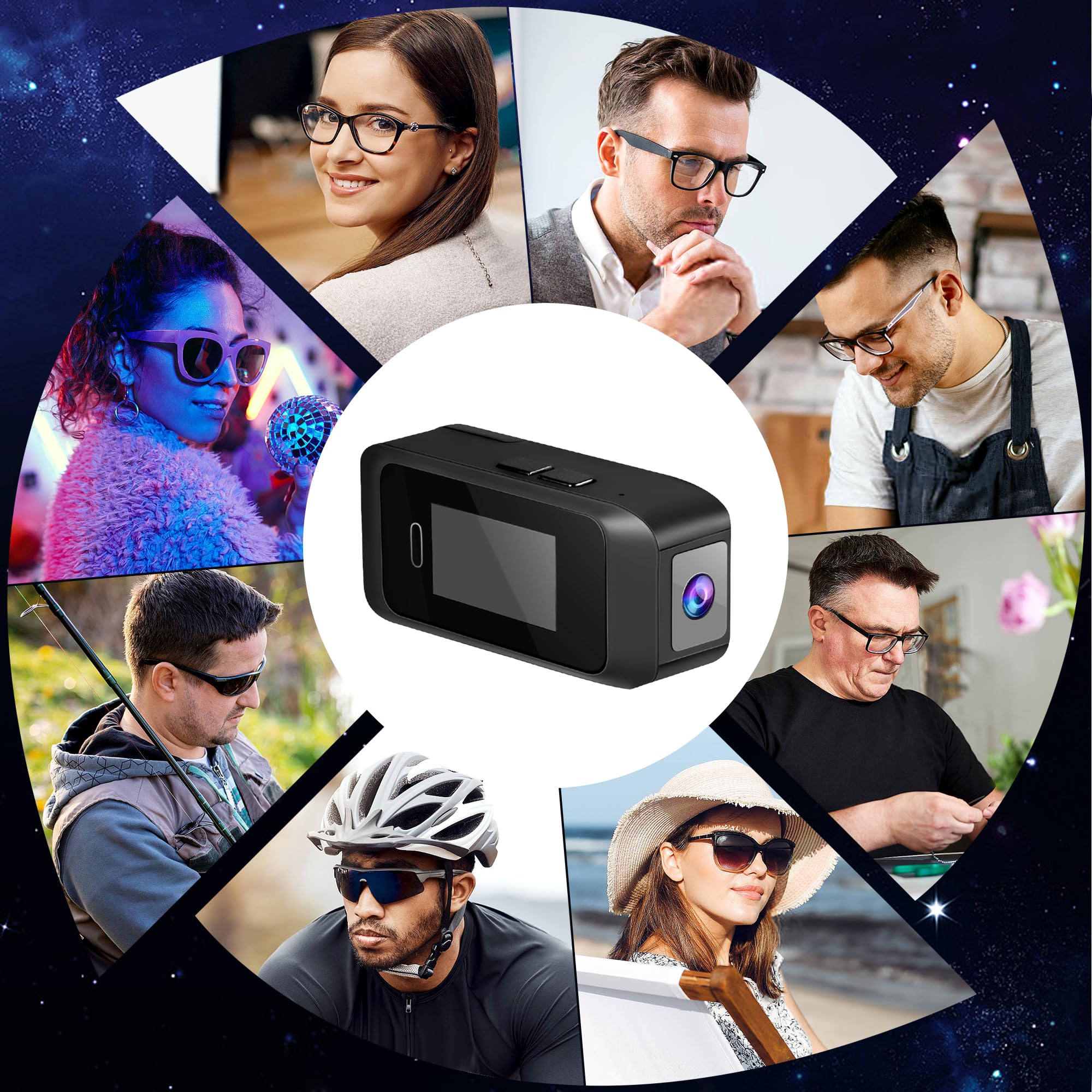 Glasses Wearable Mini Pocket Camera 1080P Portable Digital Video Recorder Body Head Mounted Miniature Camcorde Screen(CAM with 32GB,White)