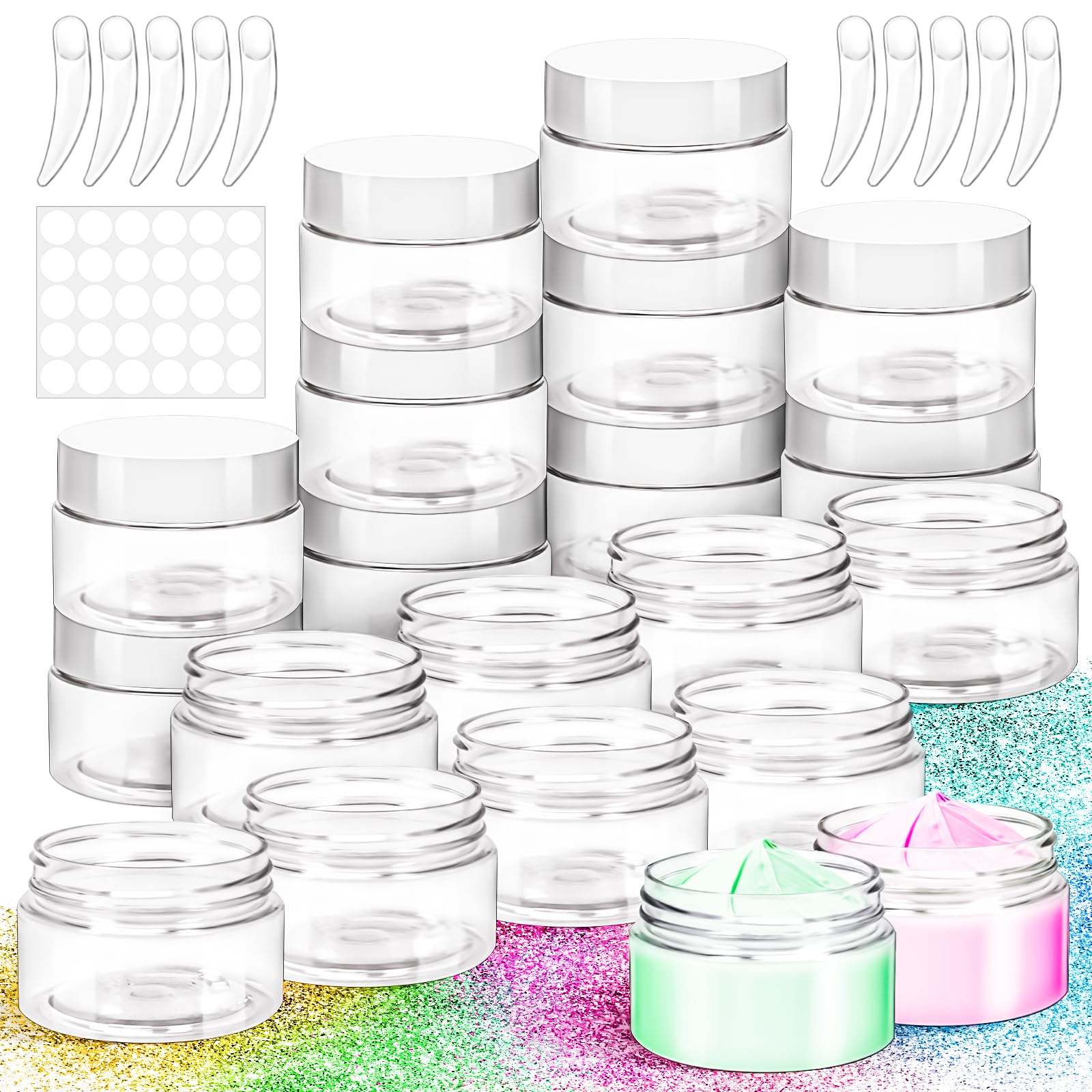 Paquete de 20 tarros de plástico de 1 onza, tarros de tamaño de viaje de 30 ml con tapas, frascos pequeños de 30 g para cosméticos de viaje para artículos de tocador, crema, maquillaje