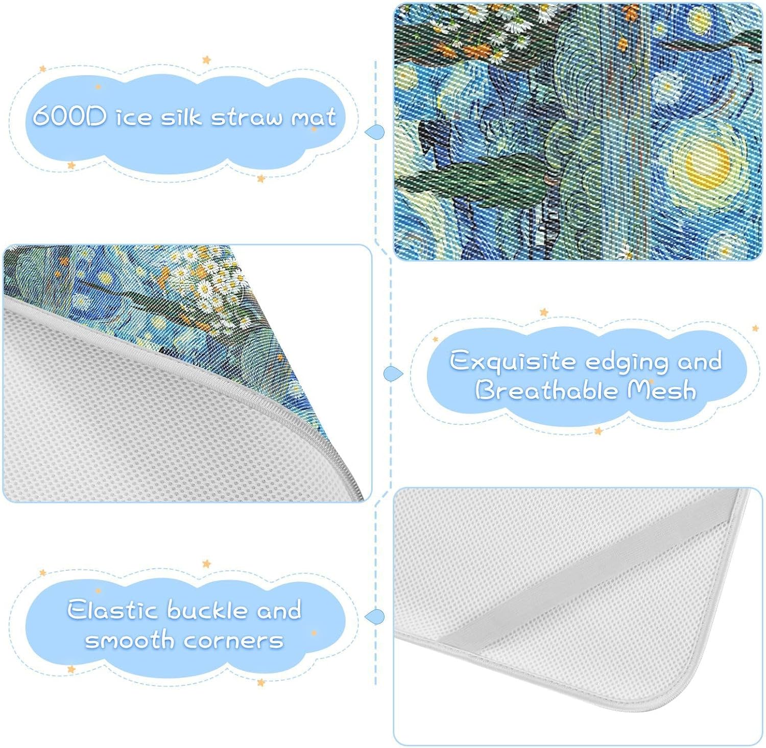 Baby Cooling Mat Starry Night Painting Ice Silk Breathable Mesh Summer Crib Mattress Pad with Pillowcase, Soft Cooling Sleeping Surface for Infant & Toddler, 52"x28"