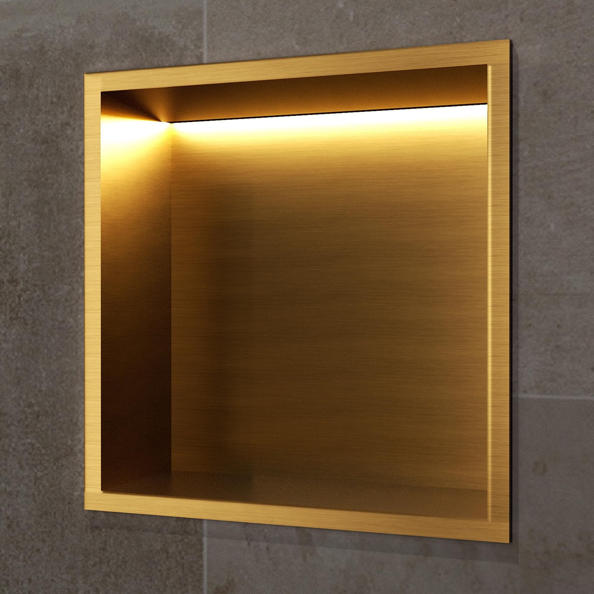 NOLUXA IMEX - Wbudowana nisza prysznicowa ze światłem LED 33 x 33 cm szczotkowane złoto | Kernat kwadratowy prysznic ze stali nierdzewnej S.304 | Kernat Łazienka wpuszczana do ściany o głębokości 10