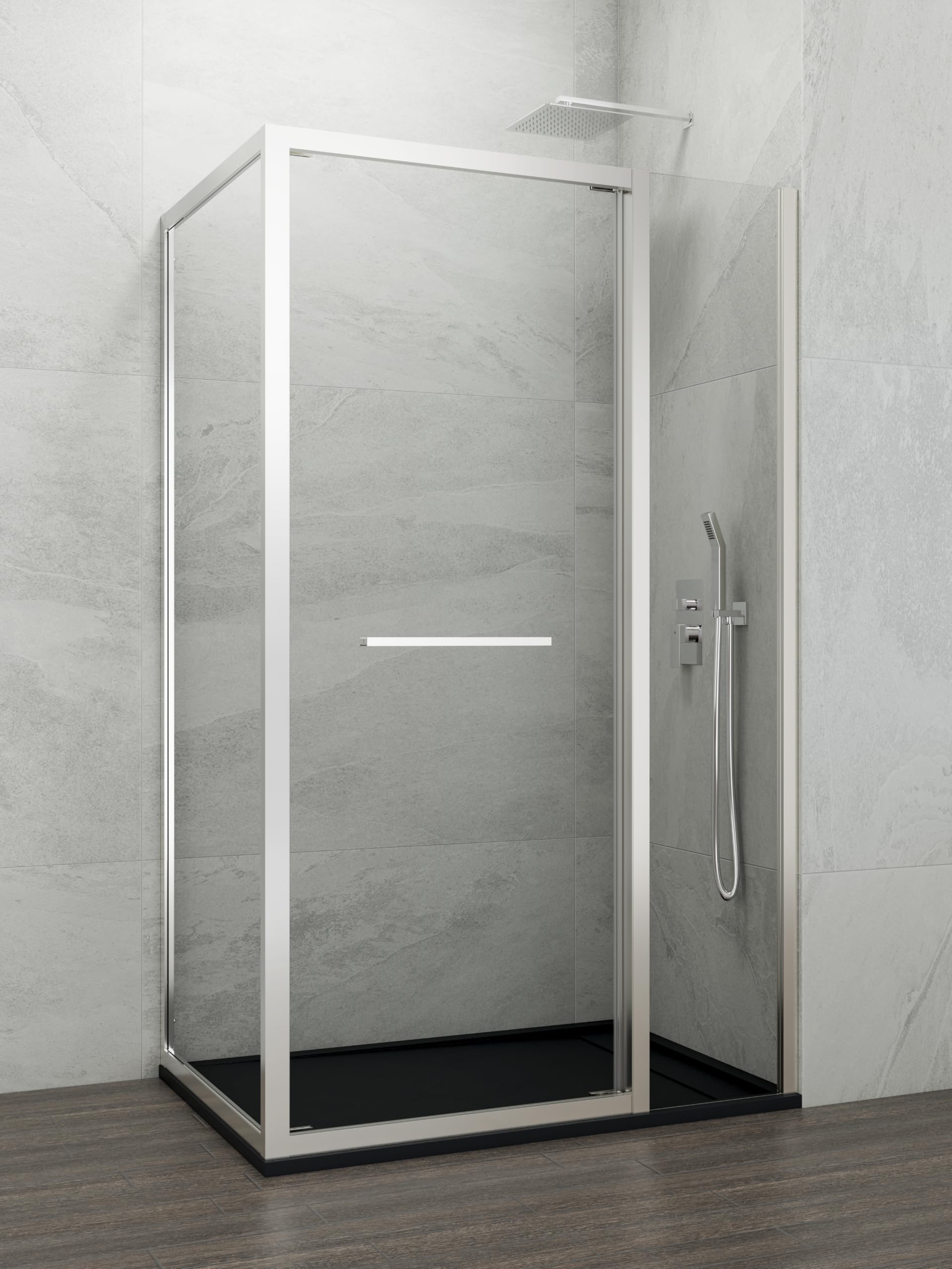 GME - Mampara Ducha Cromo 1 Puerta Corredera Plegable + 80cm Panel Lateral Fijo 95cm | Mampara de Cristal Reversible, Perfilería con Ancho Adaptable, 195cm de Altura y Vidrio con Grosor 6mm
