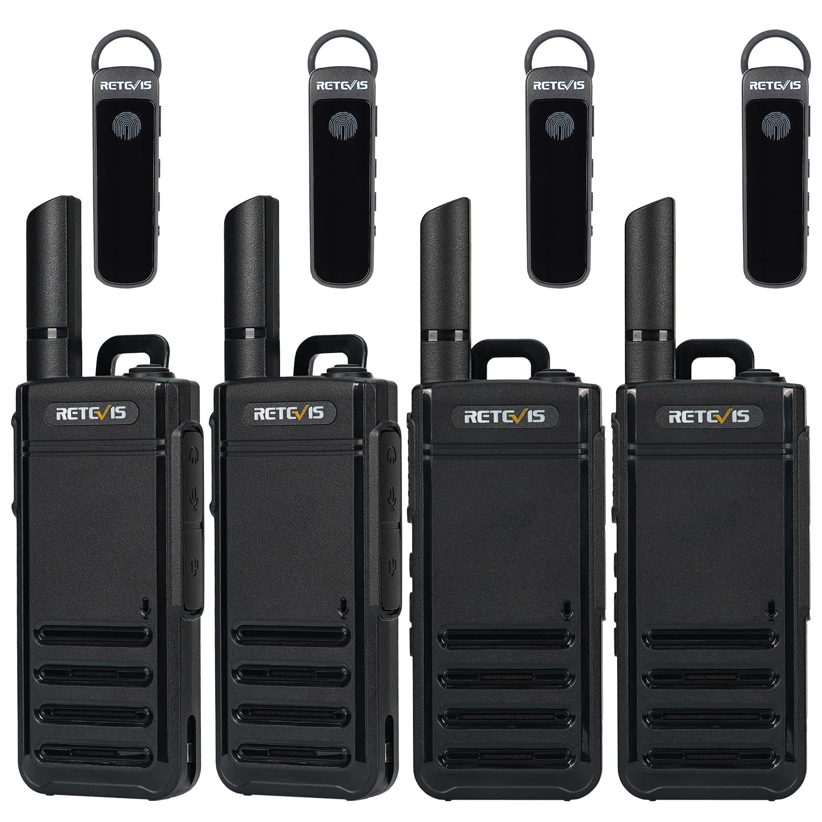 Retevis RB639P Walkie-Talkies für Erwachsene, Mini-Funkgerät mit Ohrhörern, VOX, USB-C, PMR446 Professionelles 2-Wege-Funkgerät für Restaurant (Schwarz, 4 Stück)