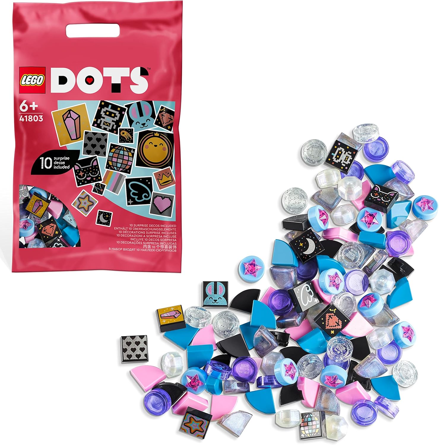 LEGO 41803 Dots Extra: Edición 8 (Brillos y Destellos), Piezas y Abalorios para Juegos de Hacer Pulseras, Etiquetas, Letreros, Manualidades para Niños