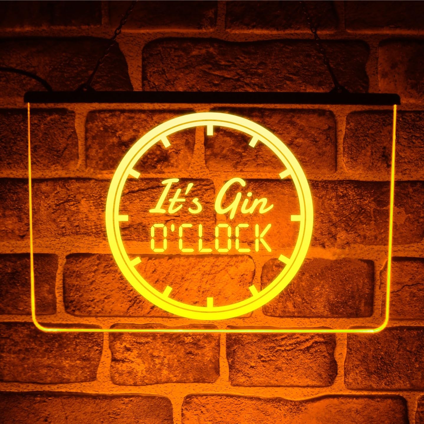 Paint The Town Led Yellow Gin O'clock Led Neon Light Up Sign – Multicolour Hanging Wall Display For Home Bar, Pub Or Bedroom Decor | Usb Powered (Yellow)