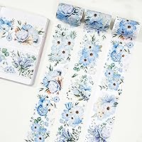 Vista 7 de WT Serene Wide Washi Tape, rollo individual, diseños originales, cinta decorativa de flores azules, cuaderno de recortes de diario, suministros