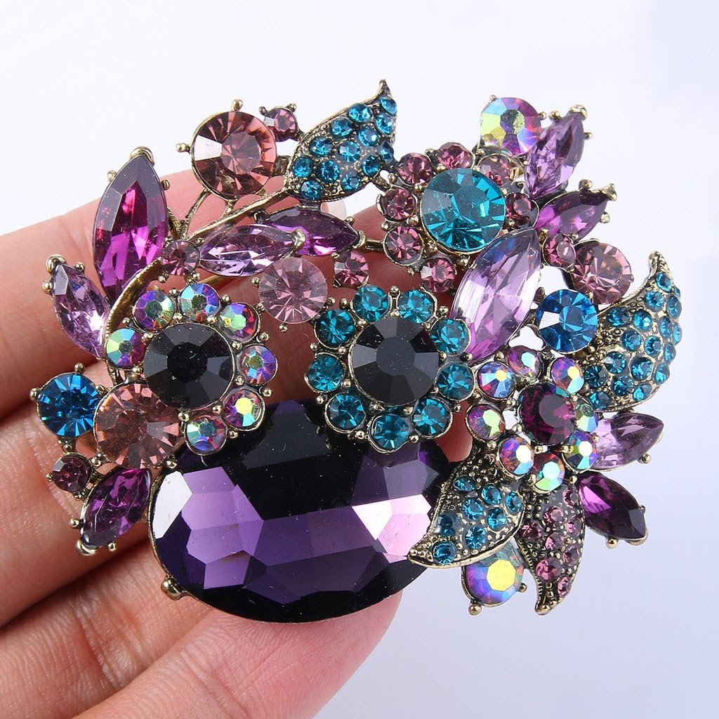 EVER FAITH Rhinestone Crystal Party Flower Leaf Vine Brooch - Image 2
