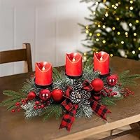 Vista 6 de Arreglo de mesa navideño de 27.5 pulgadas con portavelas, bayas rojas y piñas