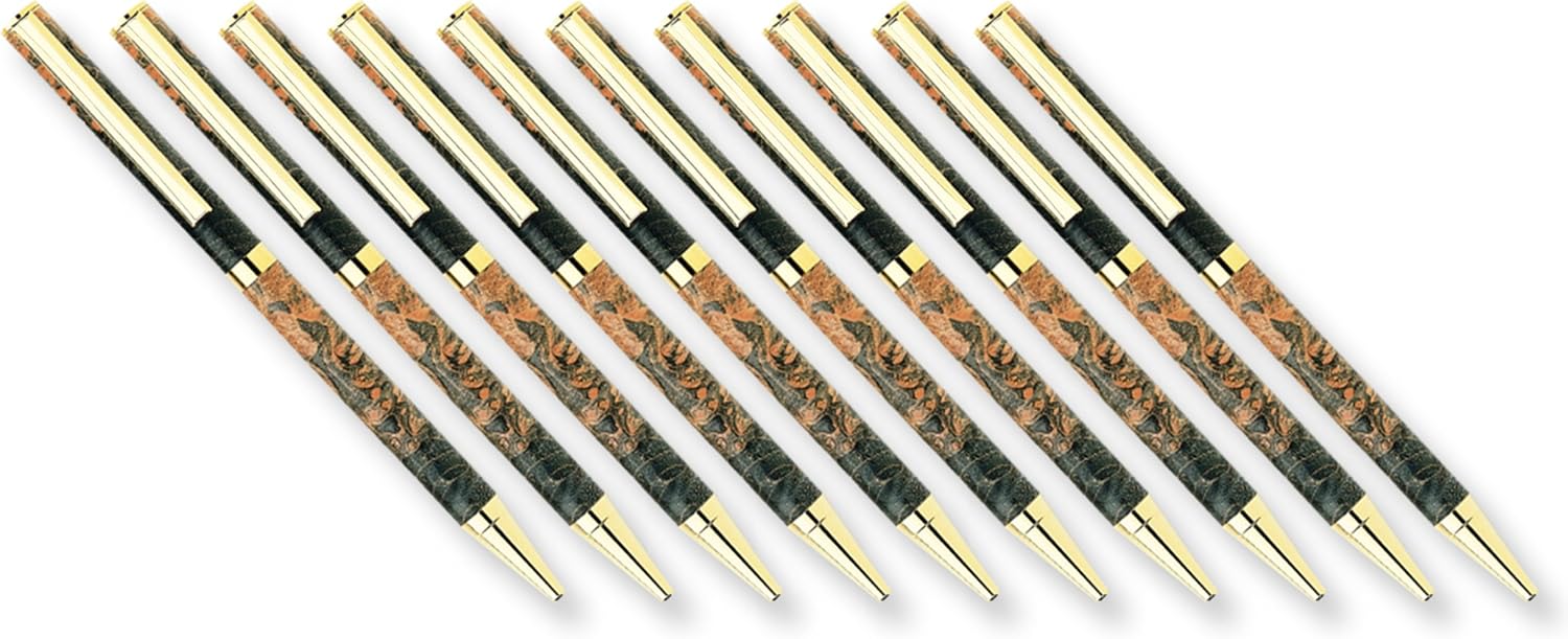 WOODRIVER Project Kit - Slim Style Cobalt Gold Solid Clip Ballpoint Pen, 10Pk