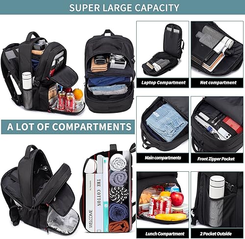 Miniatura 3 de HILUSEN Mochila extra grande para hombres de 50 litros, mochila térmica aislada, resistente al agua, bolsa de trabajo para portátil de viaje de 17