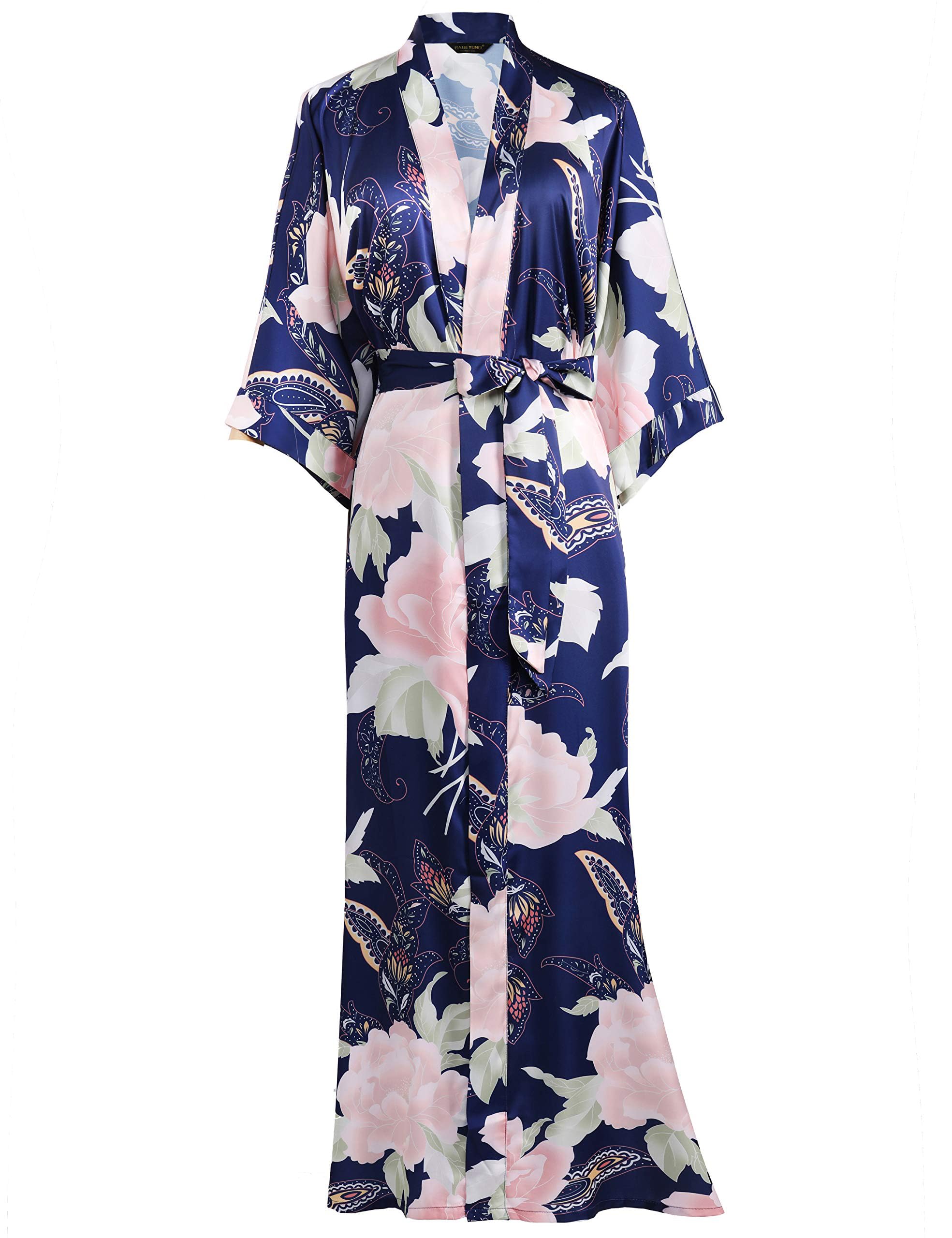 PRODESIGN Kimono Robe for Women - Long Satin Sleepwear Silky Kimono Cover-Up Nightgown Japanese Bathrobe Loungewear Blouse