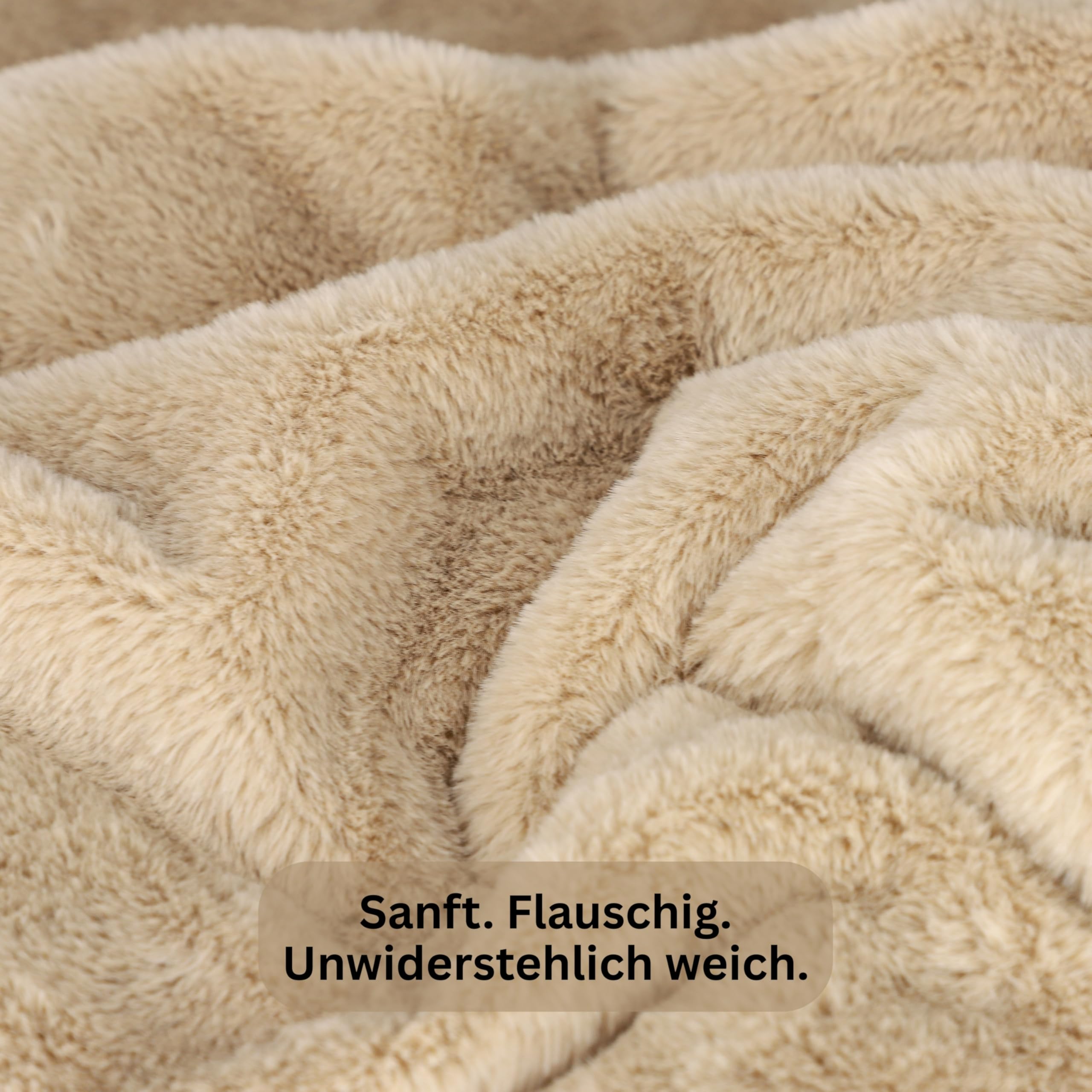 SCHÖNER WOHNEN Kuscheldecke flauschig - Warme Kunstfelldecke 130x170 beige - Weiche Wohndecke für Couch & Wohnzimmer - ÖkoTex plüsch Plaid als Sofadecke - Blanket kuschelig für Herbst & Winter