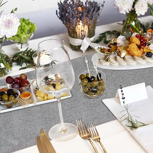 Miniatura 7 de Camino de mesa de arpillera gris de lino sintético natural de 14 x 48 pulgadas para fiestas, bodas, baby shower, decoración de comedor, granja, mesa