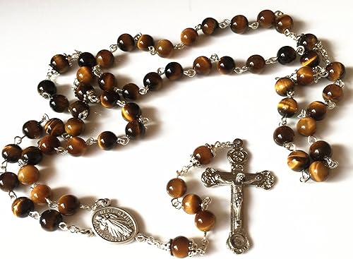 Miniatura 6 de elegantmedical HECHO A MANO Ojo De Tigre Rosario Cuentas Italia Cruz Cruz CRUCIFIJO CATÓLICO COLLAR CAJA DE REGALO, Metal