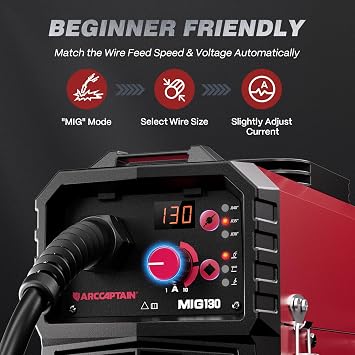ARCCAPTAIN 130A Flux Core Welder MIG Welder 110V Gasless MIG Stick Lift TIG
