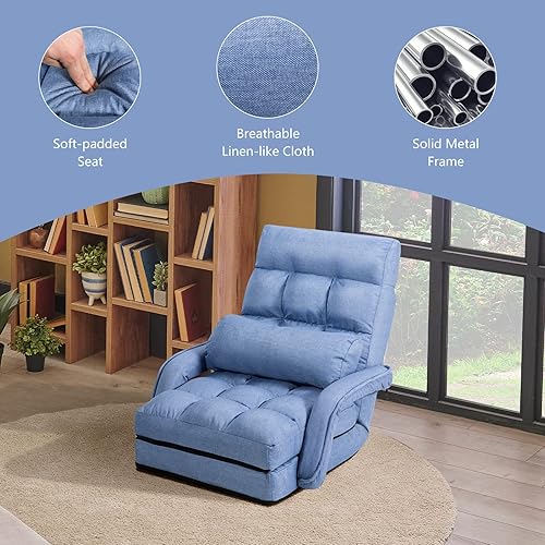 Miniatura 17 de Giantex Chaise Lounge - Sillón plegable multiusos para interiores, 6 posiciones ajustables, reposabrazos integrados, almohada lumbar, asiento
