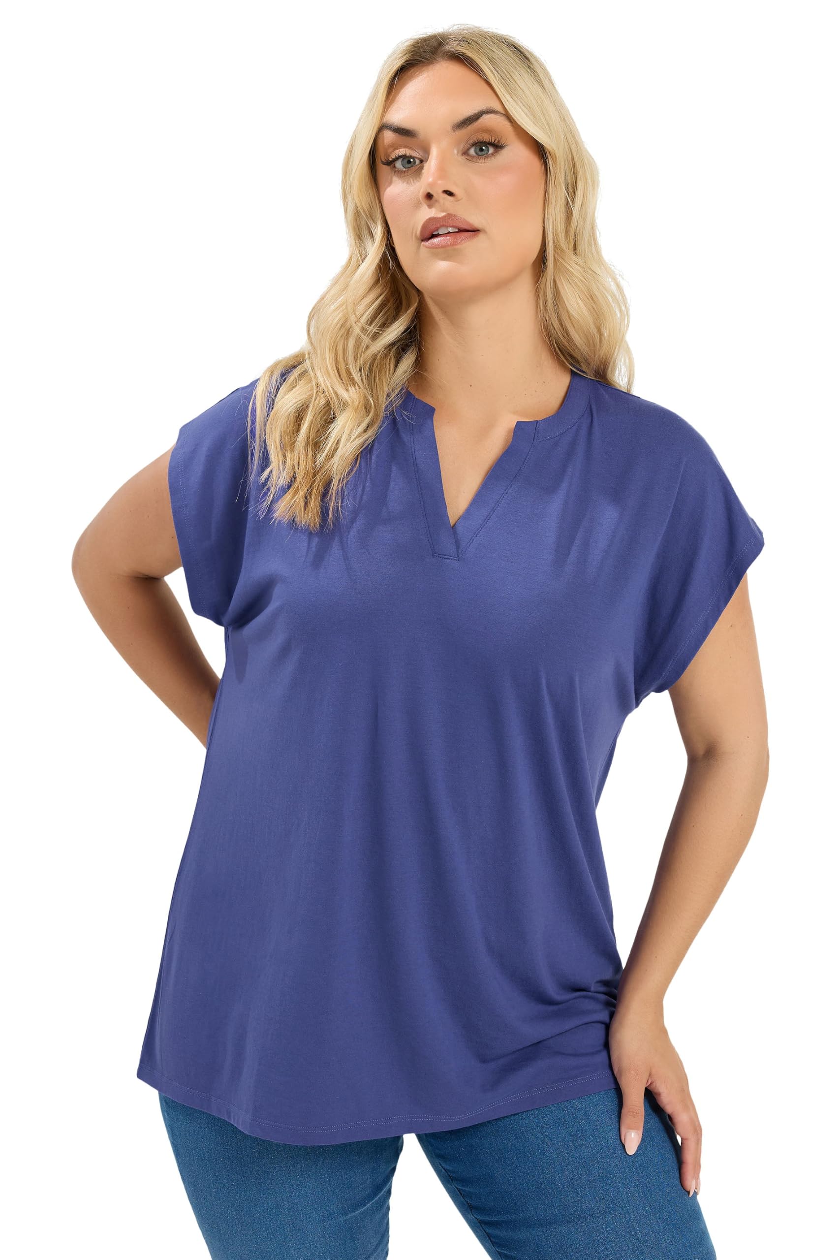 Yours Curve Notch Neck T-Shirt - Women's - Plus Size Curve Purple