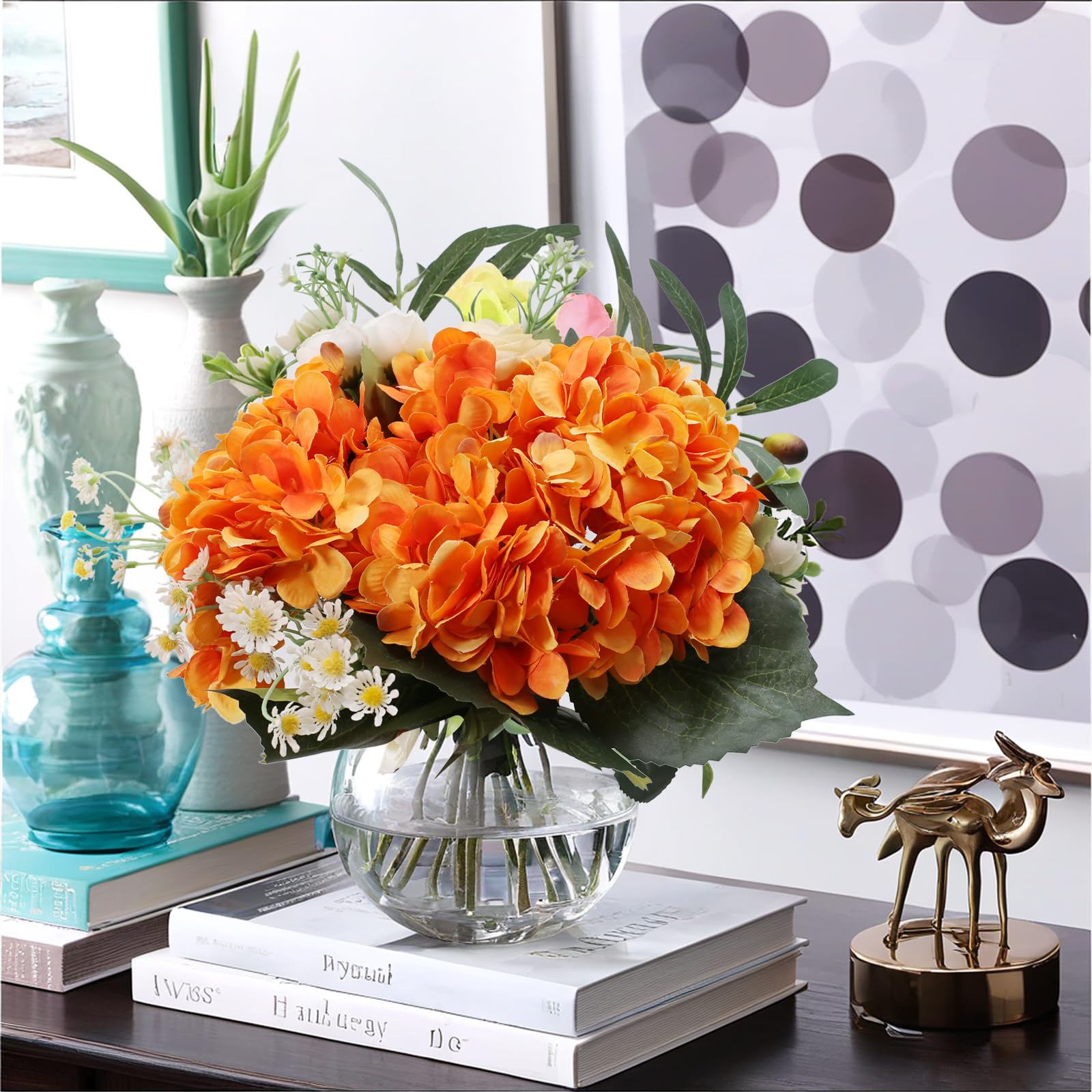 merakdoira 6PCS hydrangea artificial flower-artificial flowers,Silk fake flowers Bouquet for Wedding Party Office Home Decor(Orange) - Image 4
