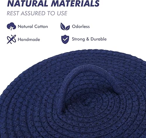 Miniatura 4 de Sea Team Cesta de almacenamiento redonda de cuerda de algodón con tapa, contenedor de almacenamiento tejido con tapa, contenedor de almacenamiento