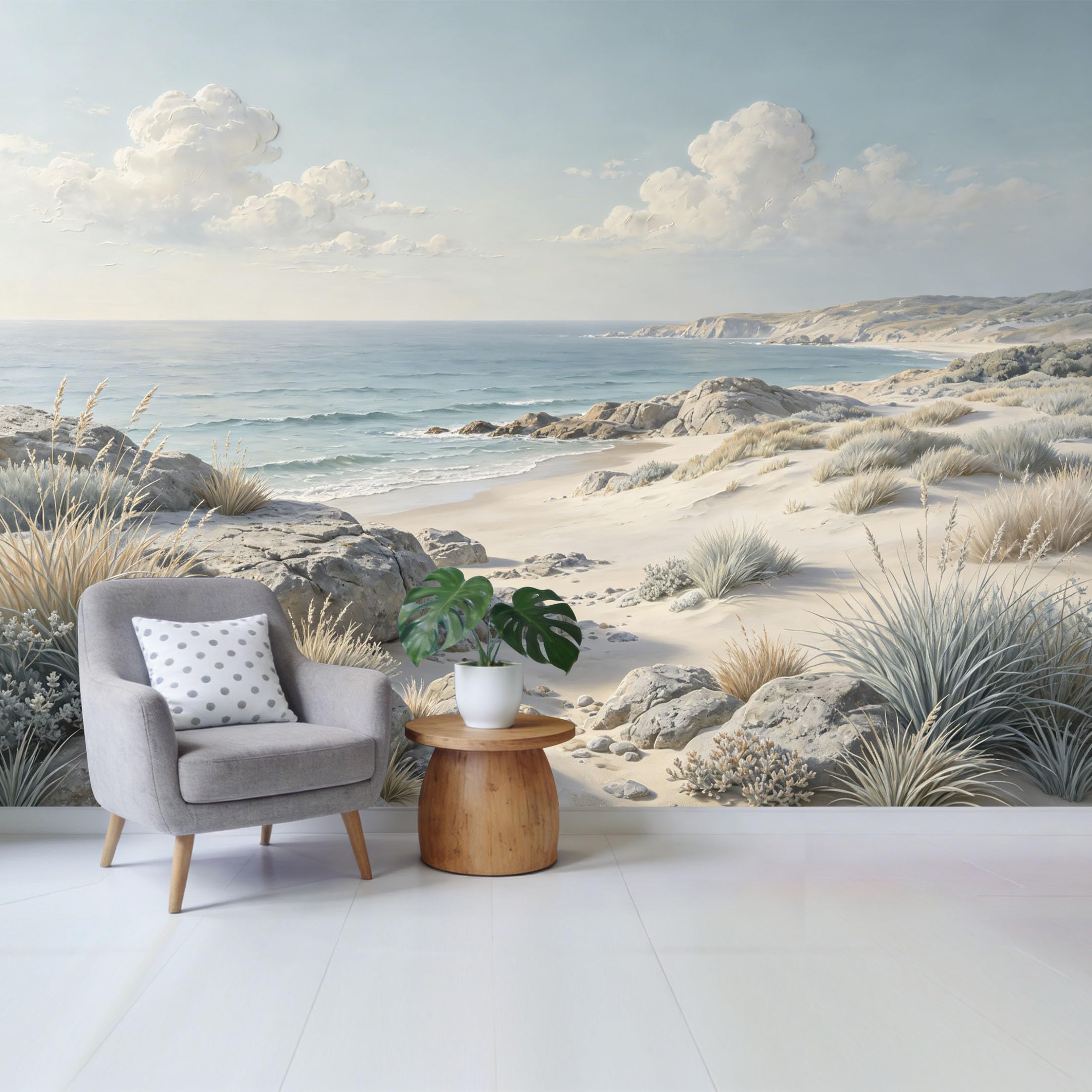 Qzlithotic Yq2605250830 Custom Size Wall Mural Coastal Sandy Beach Ocean Scenery Oil Painting Style Selfadhesive Wall Fabric Removable Wallpaper For Home Office Decor