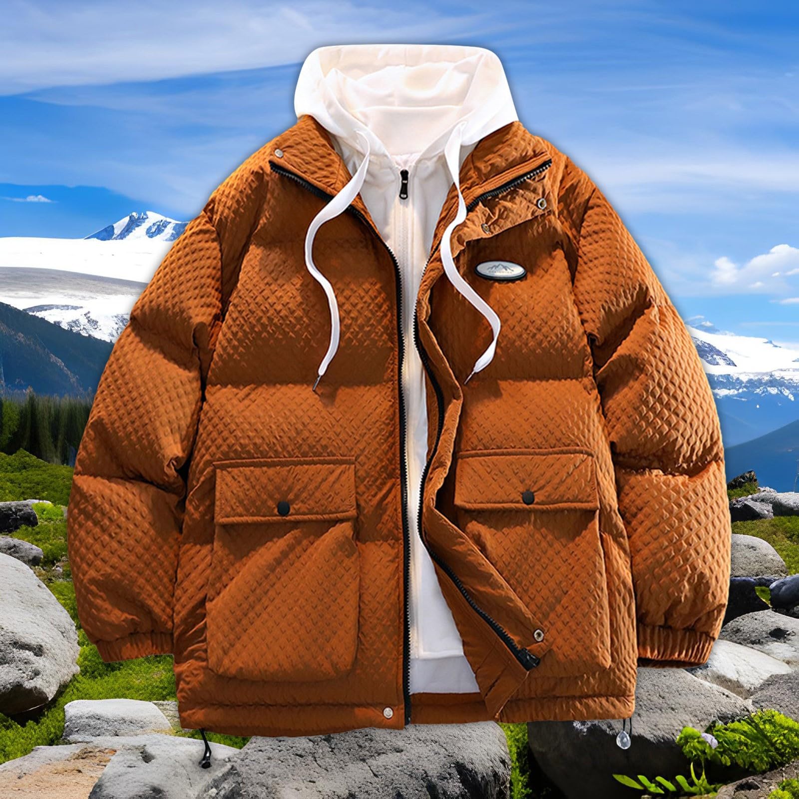 Generisch Herren Winterjacke mit Kapuze, lockere Steppjacke, Shuai, warm, für Paare, alles