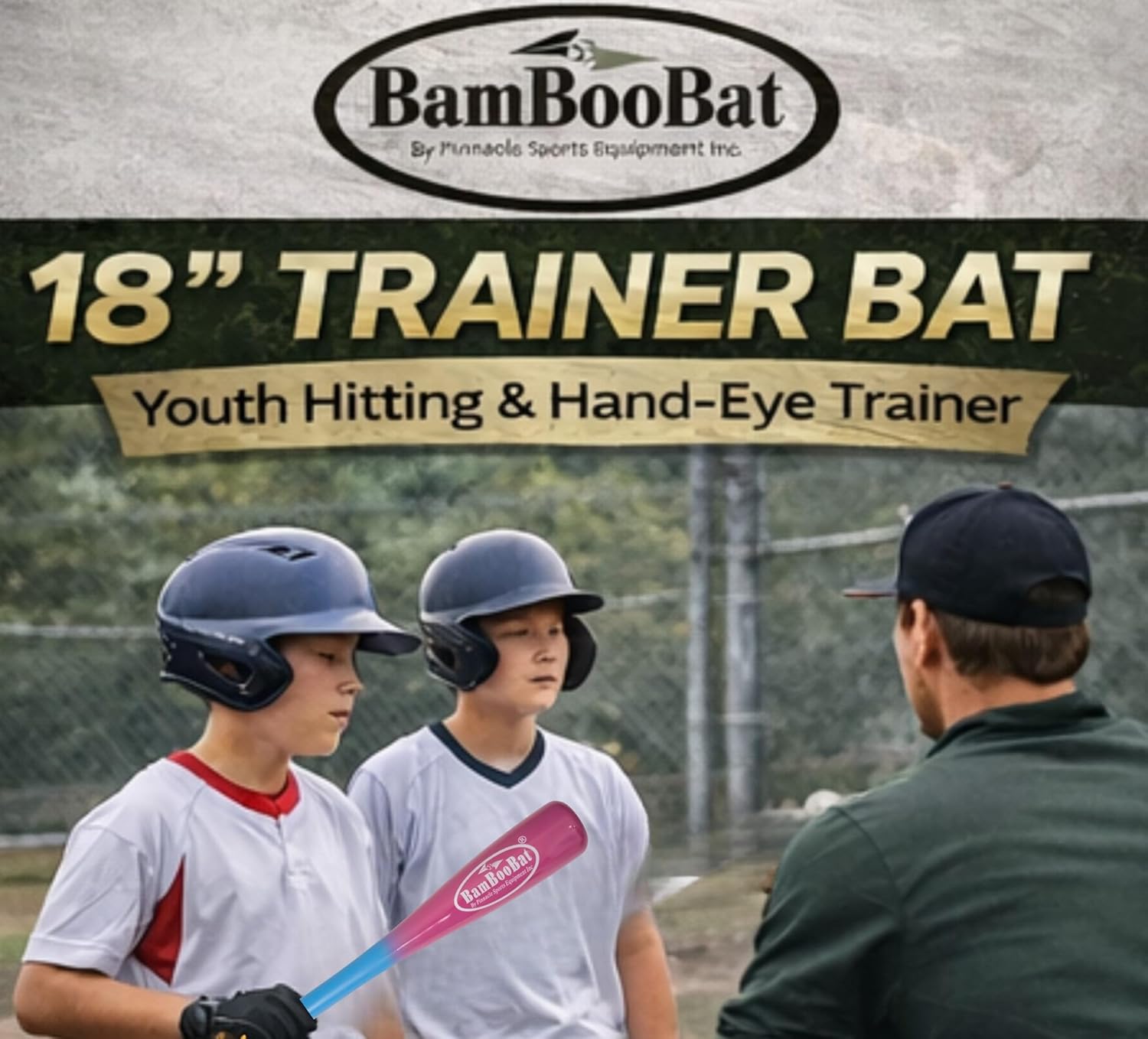 BamBooBat by PINNACLE SPORTS EQUIPMENT INC. Adult Baseball and Softball Wood One Hand Training Bat- 18 Inch or 21 Inch